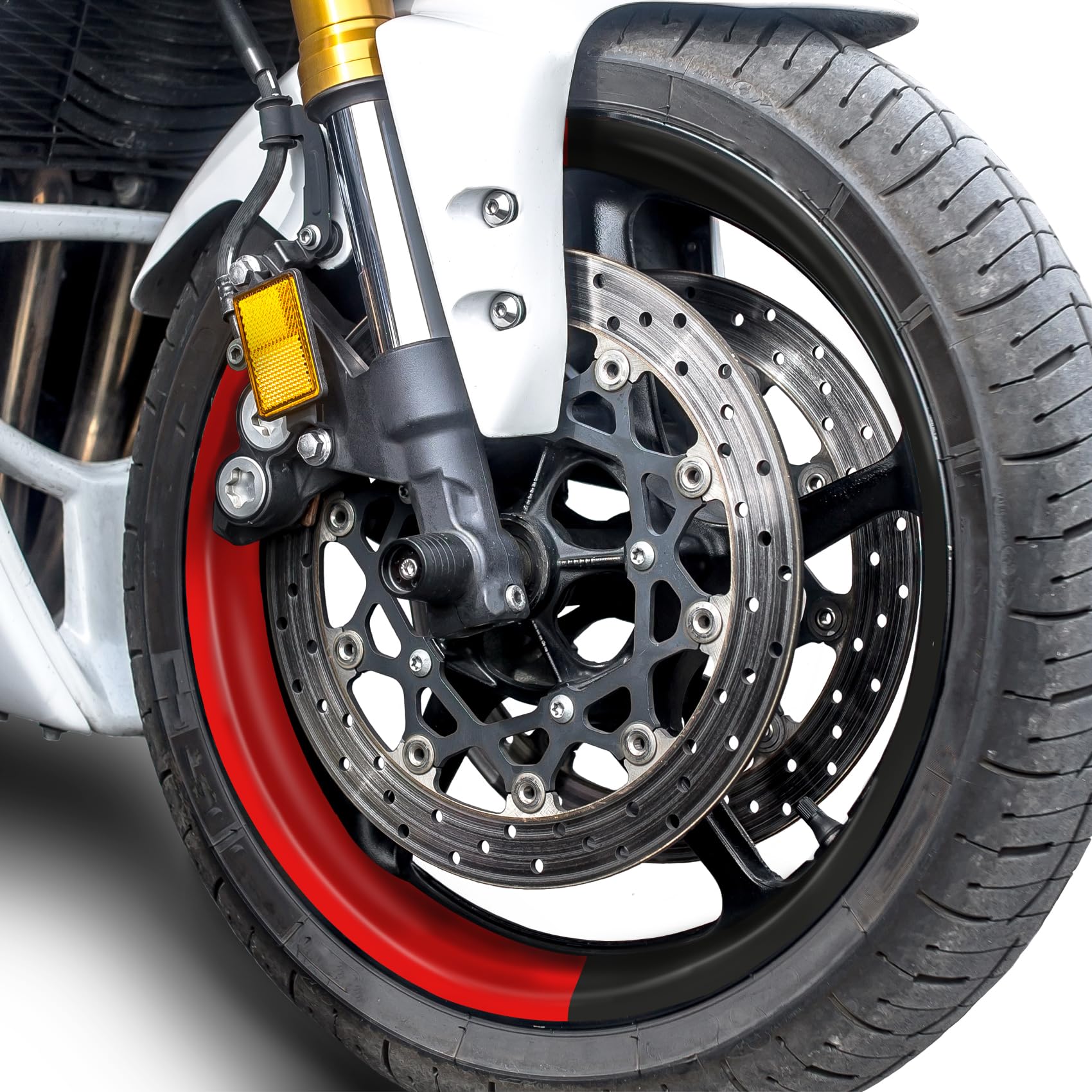 4-częściowy zestaw naklejek na felgi 17 cali, kompletna dekoracja, folia do motocykla naklejka na obramowanie felg, wodoodporna, odporna na działanie promieni UV MR021 (04-02, półczerwona)