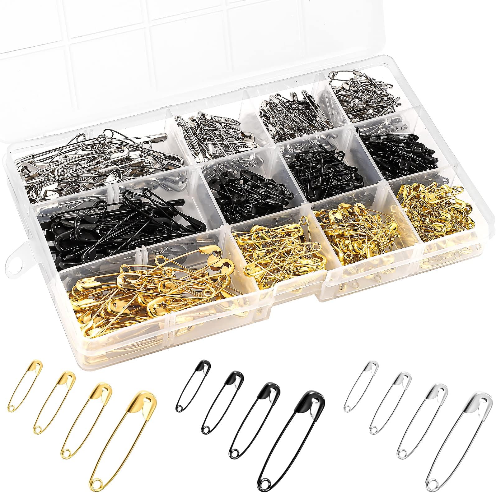 Amazon.com: 600 Pcs Assorted Strong Safety Pins with Storage Box for ...