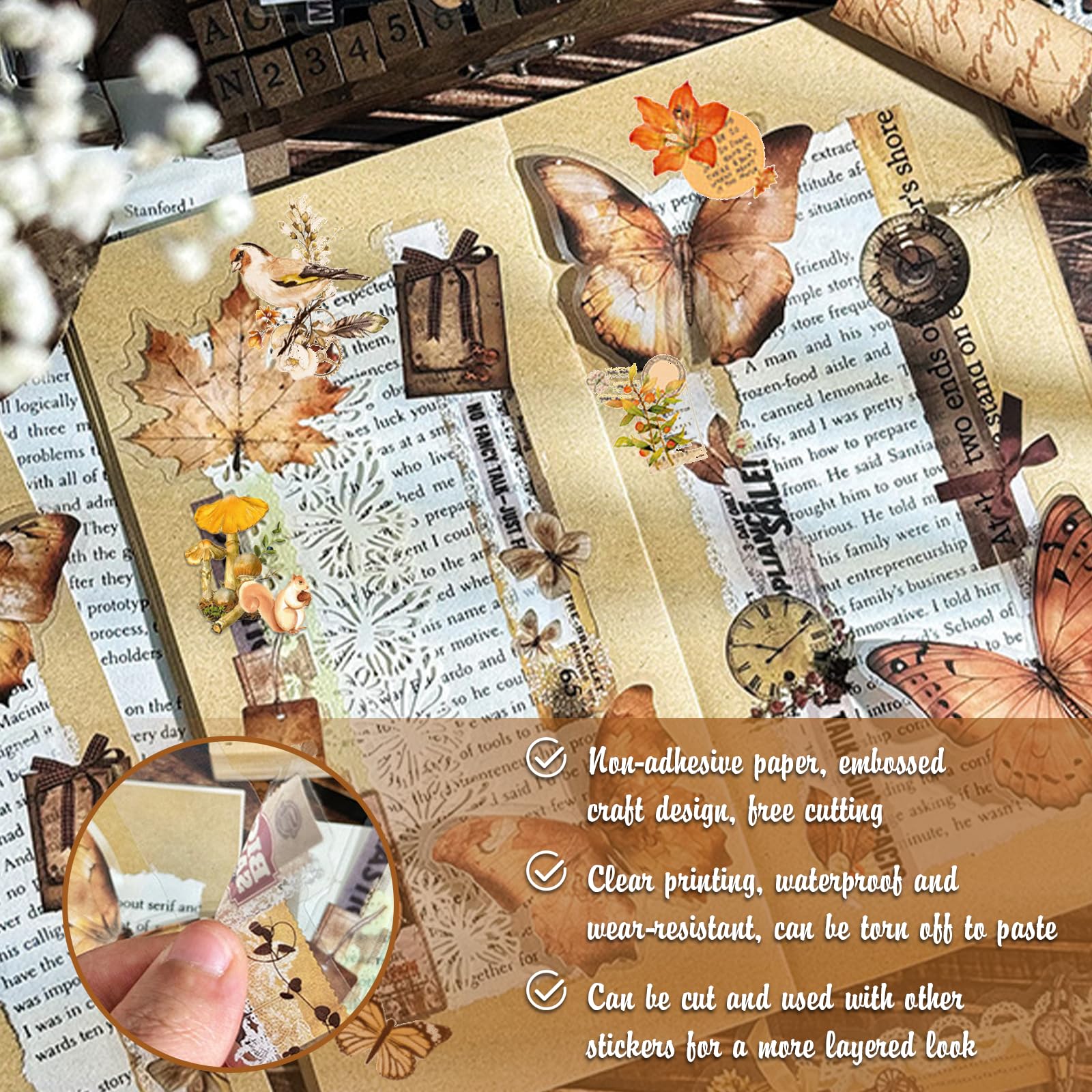 624 Pcs/116 Sheets Vintage Stickers for Scrapbooking, Bullet Journal Stickers Scrapbooking Kit Scrapbook Stickers DIY for Art Craft Bookish Journaling Card Reading Scrap Book Accessories Adults - Image 3