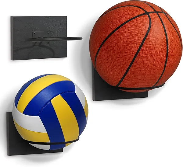Americanflat Basketball Display for Wall Set of 3 - Ideal for Soccer Ball, Volleyball and Basketball - Space-Saving Sports Ball Organizer for Kids Room, Office, or Gym - All-Star Collection - Black