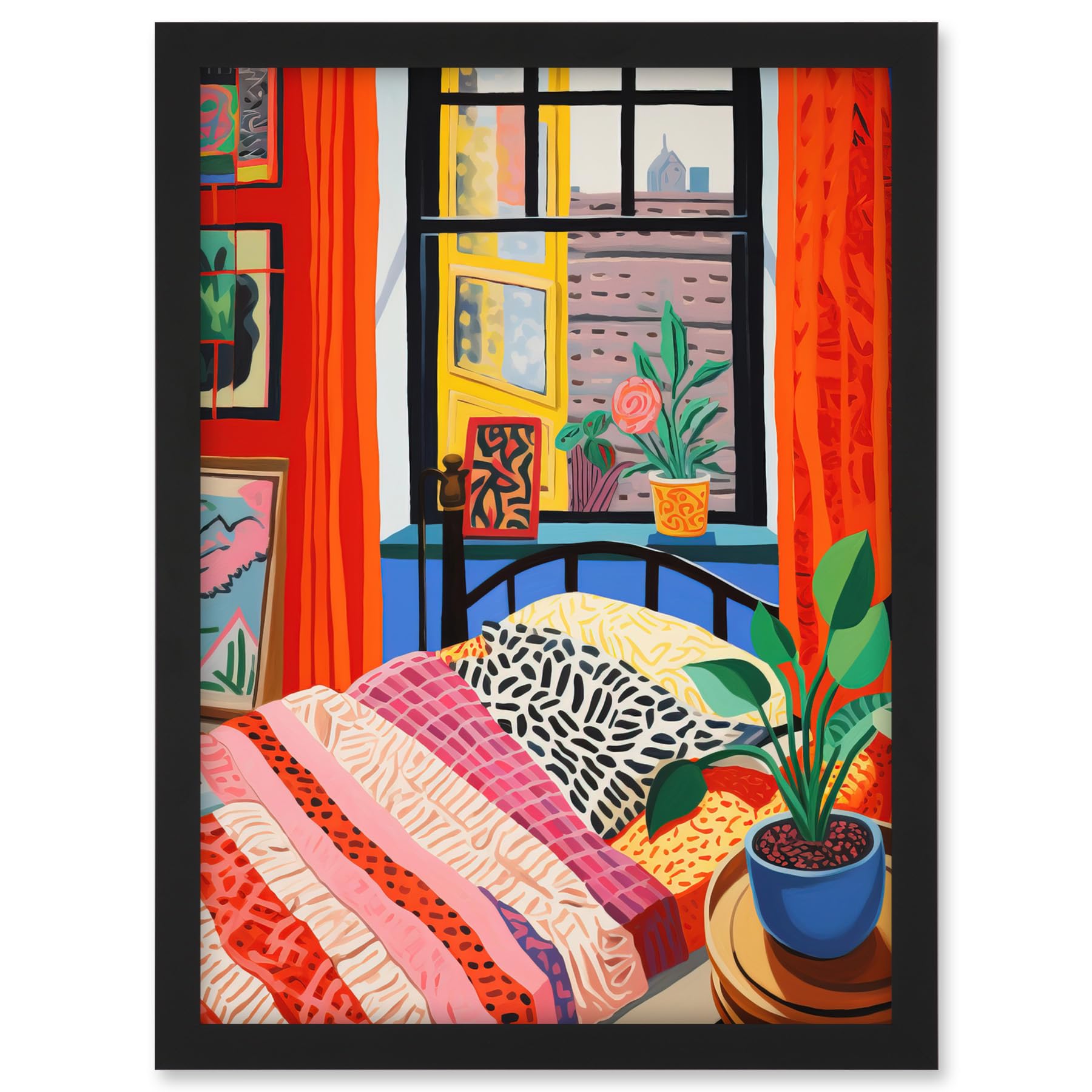 Artery8 The Artist's Bedroom Henri Matisse Style Vibrant Patterns Colourful Oil Painting Artwork Framed A3 Wall Art Print