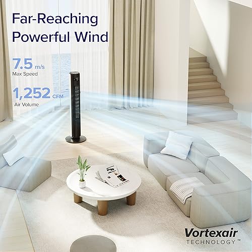 Miniatura 2 de LEVOIT Ventilador de torre inteligente de 42 pulgadas para dormitorio, motor de CC, oscilante con velocidad silenciosa de 26 piess, ventilador de