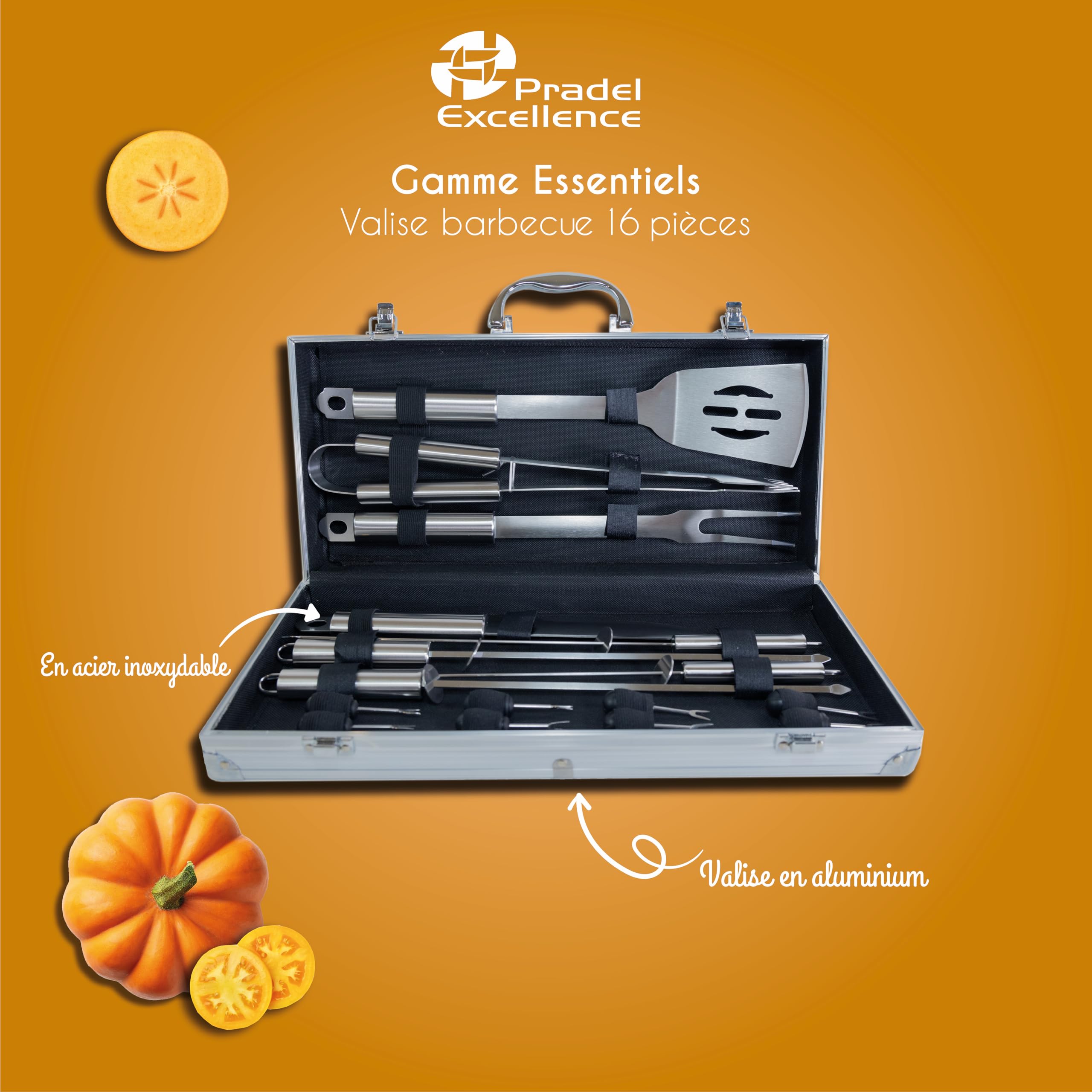 Mallette Barbecue 16 pcs Ustensiles Inox Pradel Excellence WB107