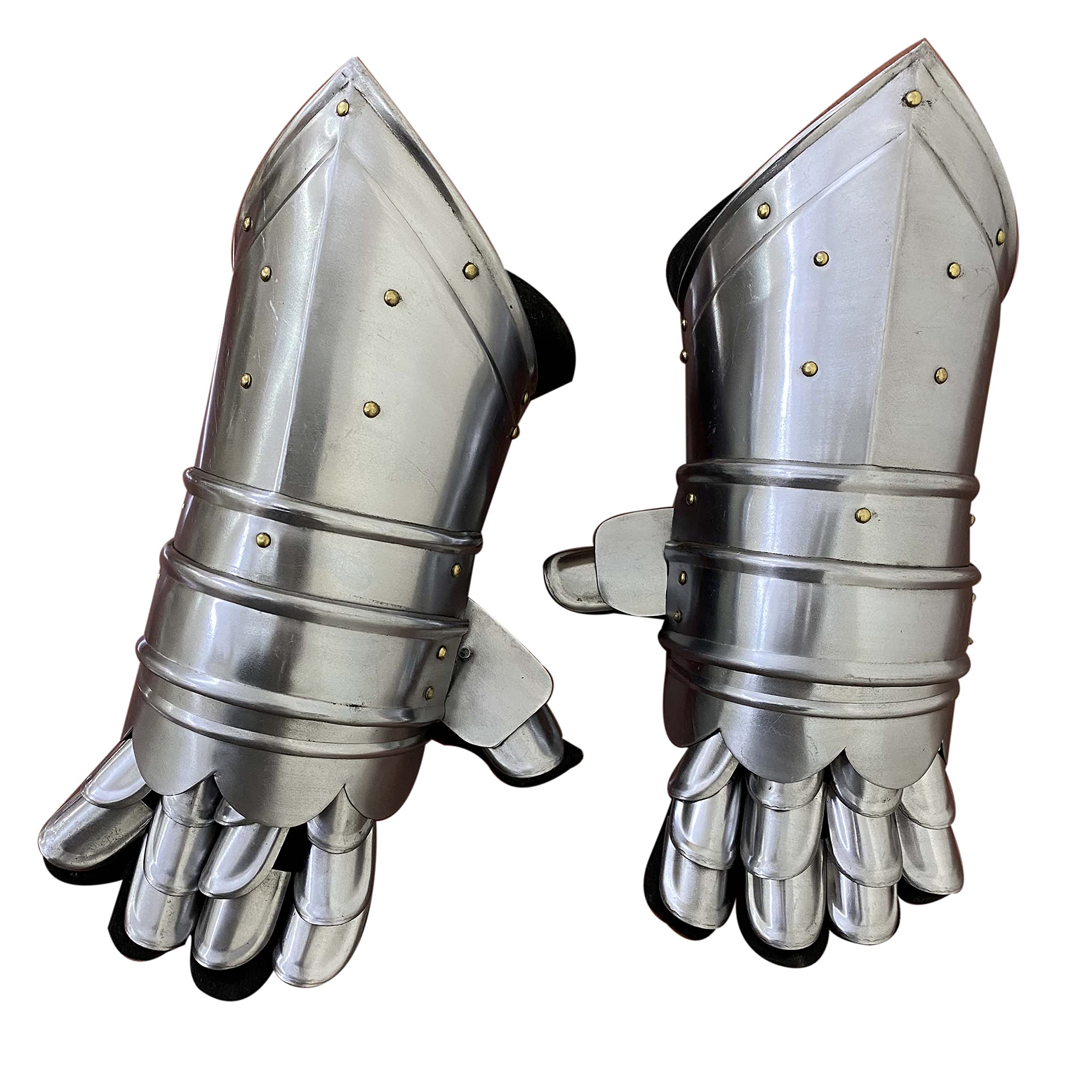 AnNafi® Armor Gauntlets Steel Gloves w Brass Accents Armor Pair | Medieval Knight Costume| Warrior Metal Gauntlet (STYLE 3)
