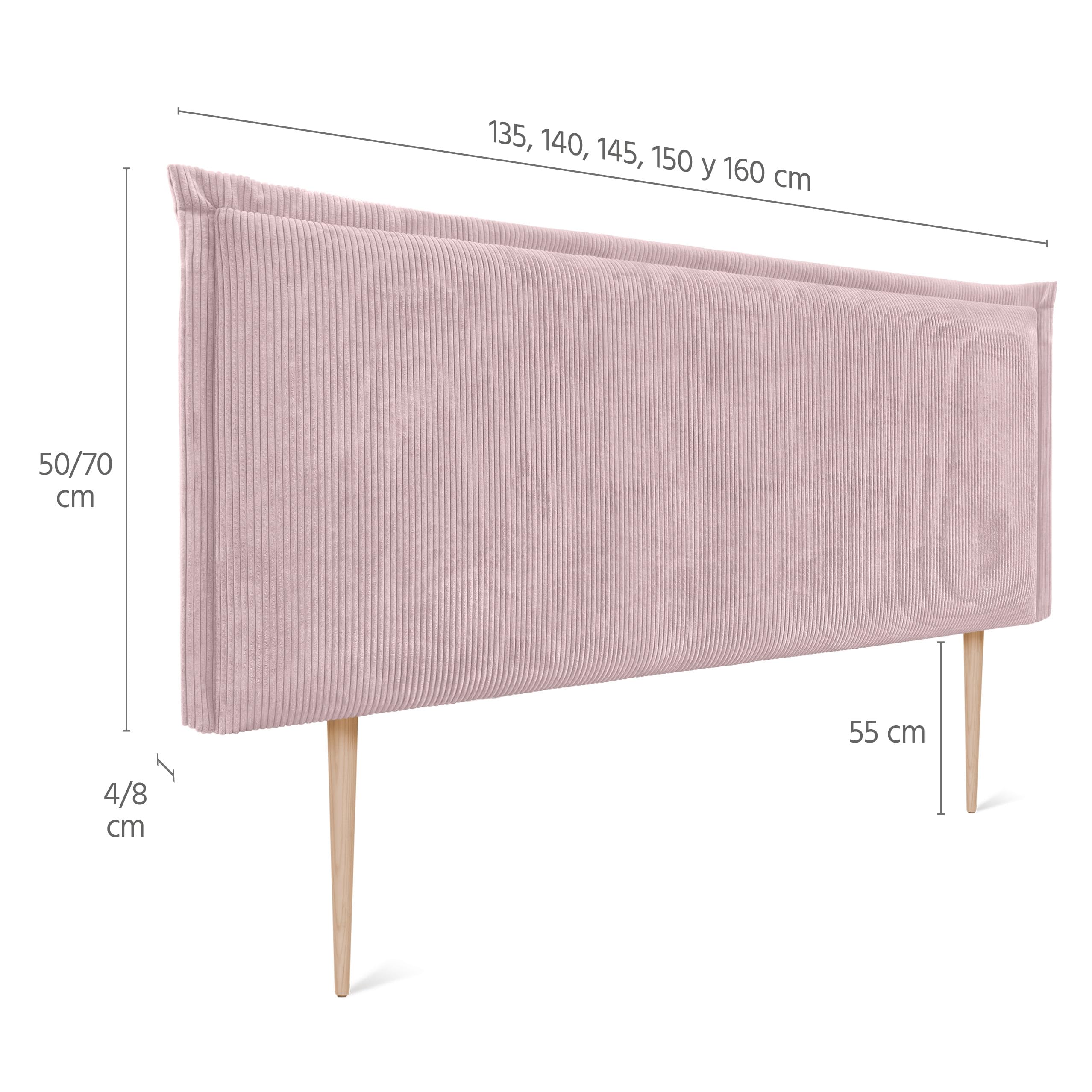 DHOME Tête de Lit Rembourrée en Velours Côtelé Premium avec Passepoil et Pieds Murale Acoustique et Absorbante pour Lit Chambre Moderne Top Tendance (Rose Poudré, 4cm Ép., 125cm H., 160cm)
