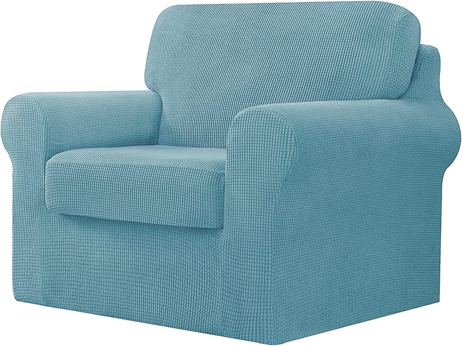 Housse extensible en fourrure pour canapé avec dossier séparé bleu clair