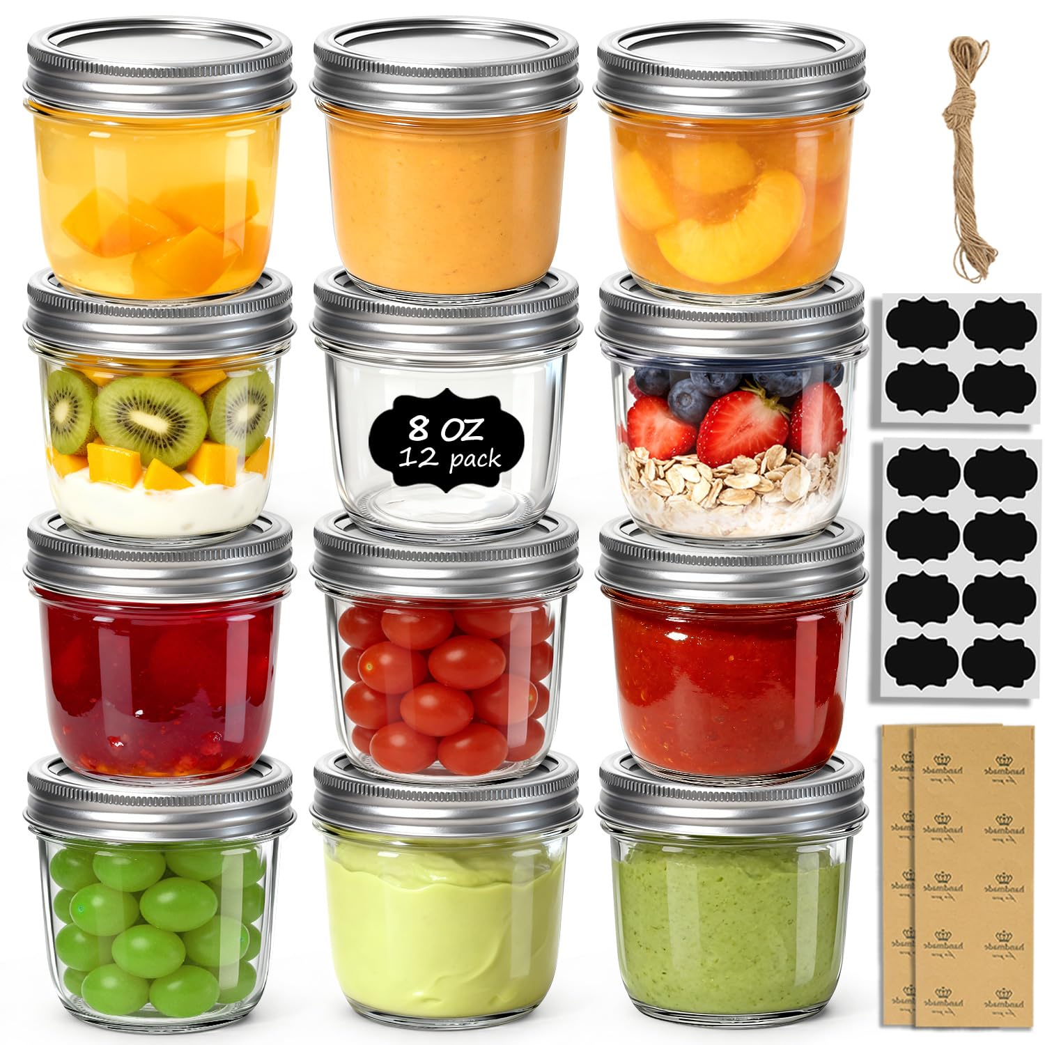 ComSaf 8 oz Wide Mouth Mason Jars Bulk Set, 12 Pack Small Jars with Lids | BPA-Free,Half-Pint Portion, Chunky Salsa, Overnight Oats, Party Favors, Meal Prep, DIY Candles, For Big Canning Project