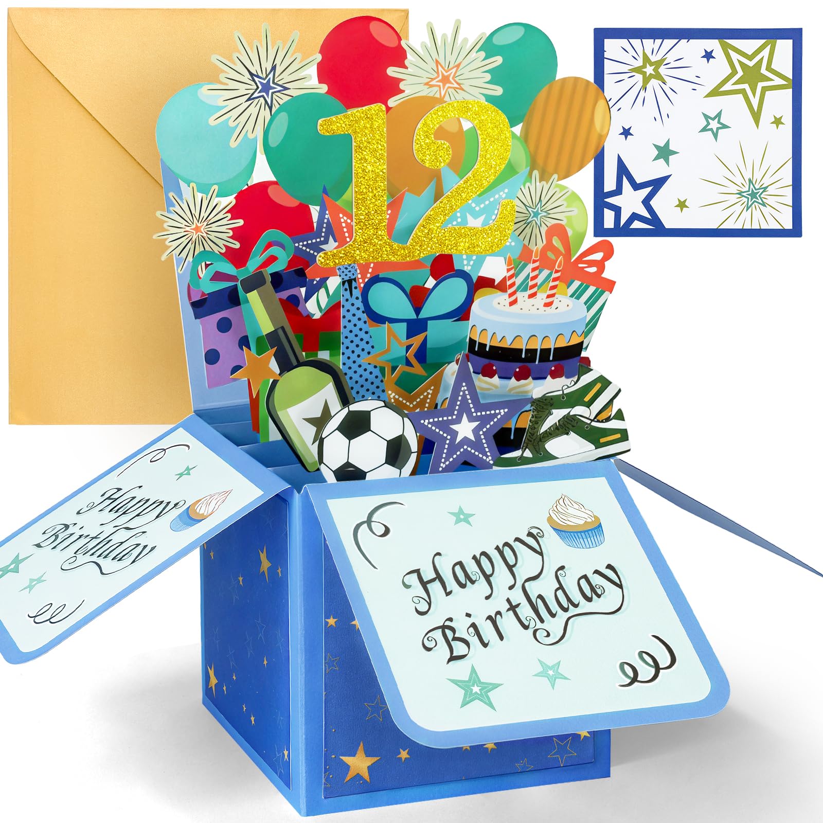 YianHien 12th Birthday Card, Football Birthday Card Gifts for 12 Year Old Boy, Son Grandson Brother Birthday Card, Pop Up Happy Birthday Card Boy, 12th Birthday Decorations