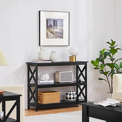 Miniatura 2 de Yaheetech Mesa de entrada con estantes de almacenamiento, mesa consola con tomas de corriente y puertos USB, mesas de sofá estrechas de madera con