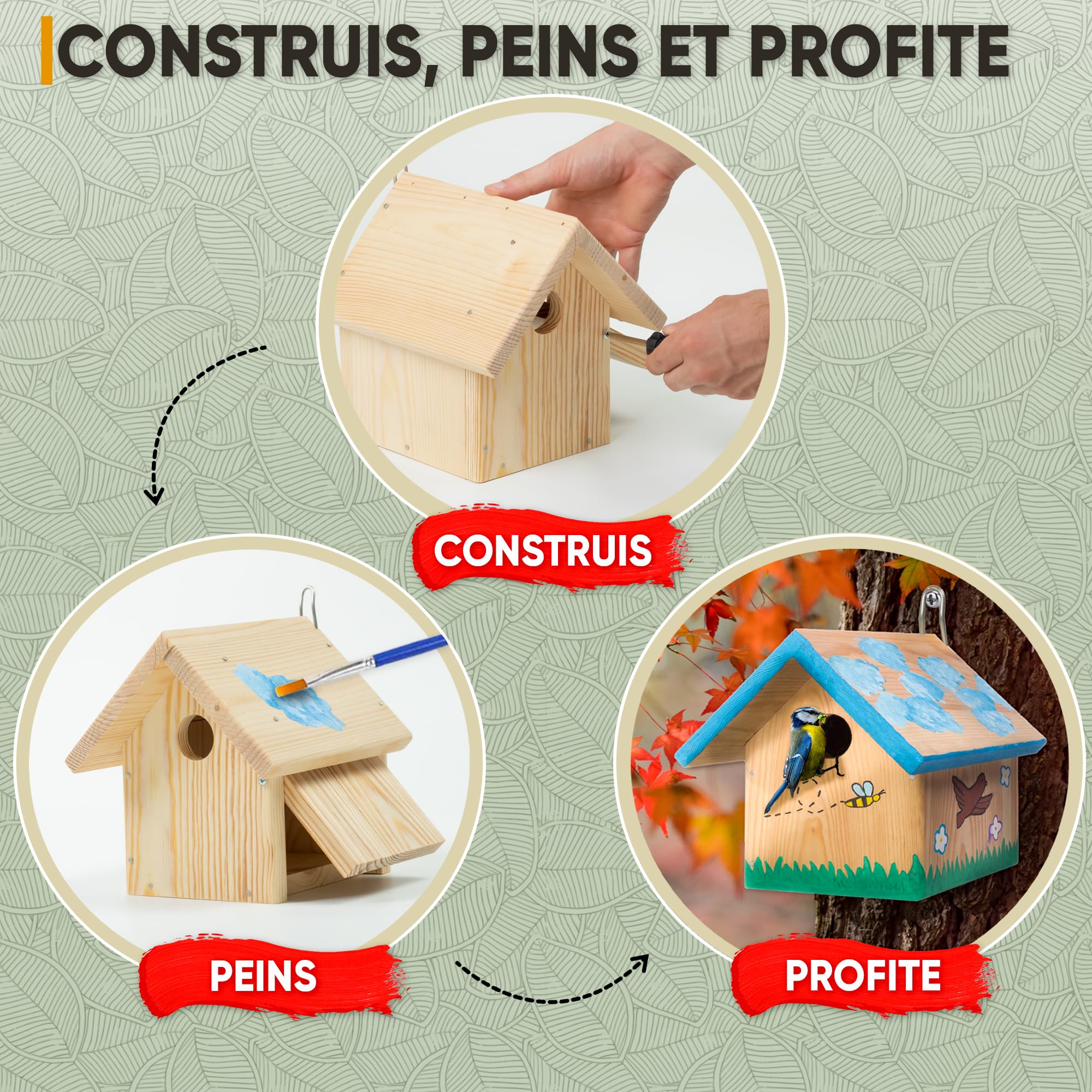 Mice&Co Maison d'Oiseau en Bois à Peindre | Kit Loisir Créatif DIY Jardin | Inclut 12 Peintures et 2 Pinceaux, Clous et Vis Inclus, Origine Européenne, Vrai Nichoir, Idée Cadeau