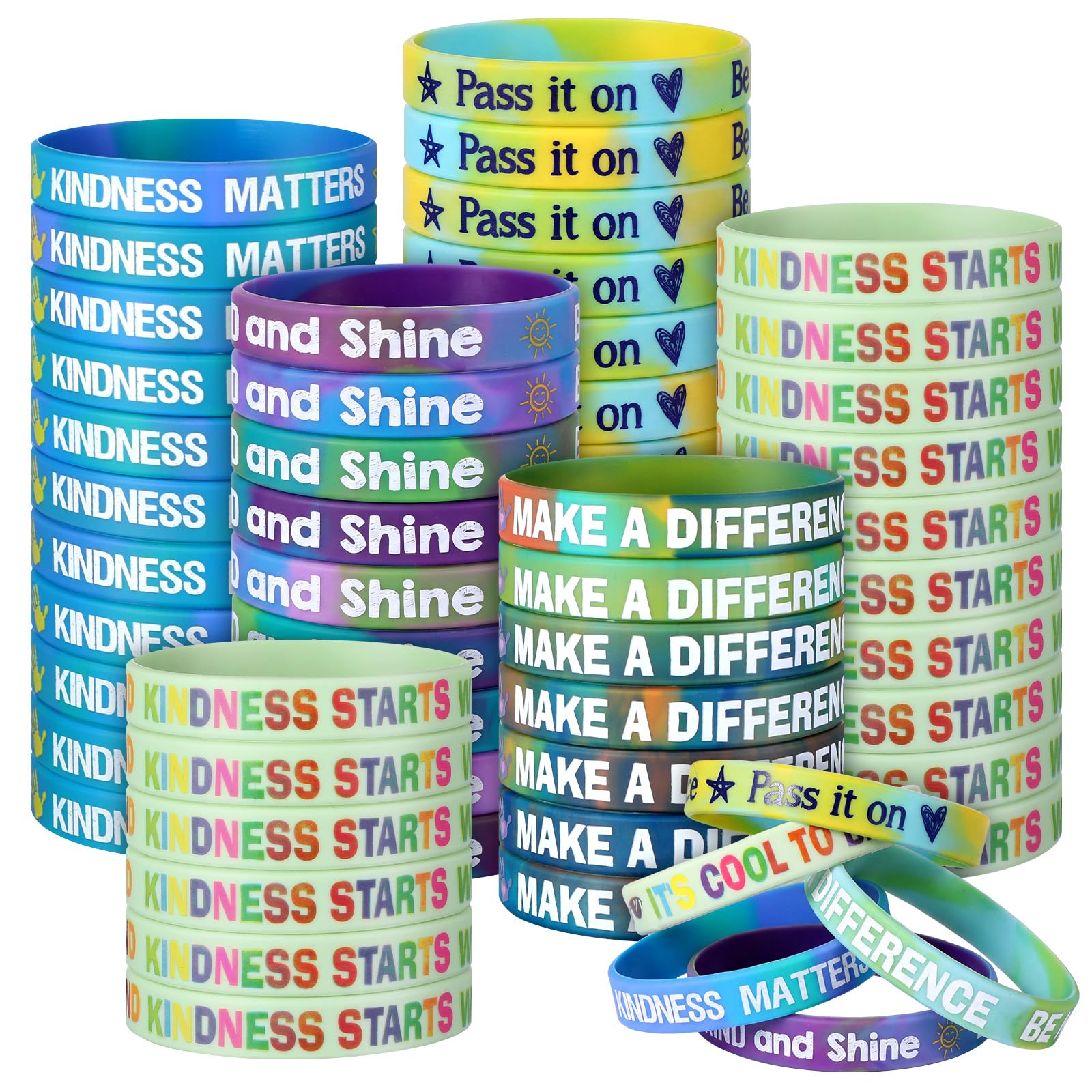 PullCrease 50 Pcs Be Kind Wristbands Kindness Rubber Bracelets Bulk Back to School Motivational Bracelets Inspirational Anti Bullying Silicone Wristbands Classroom Rewards Gift for Students Teachers