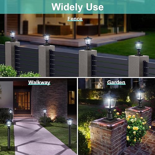 Miniatura 7 de Luces solares de poste de 6000 K, lámpara solar de atardecer a amanecer, luz de poste con base de montaje en muelle, luces solares para postes al