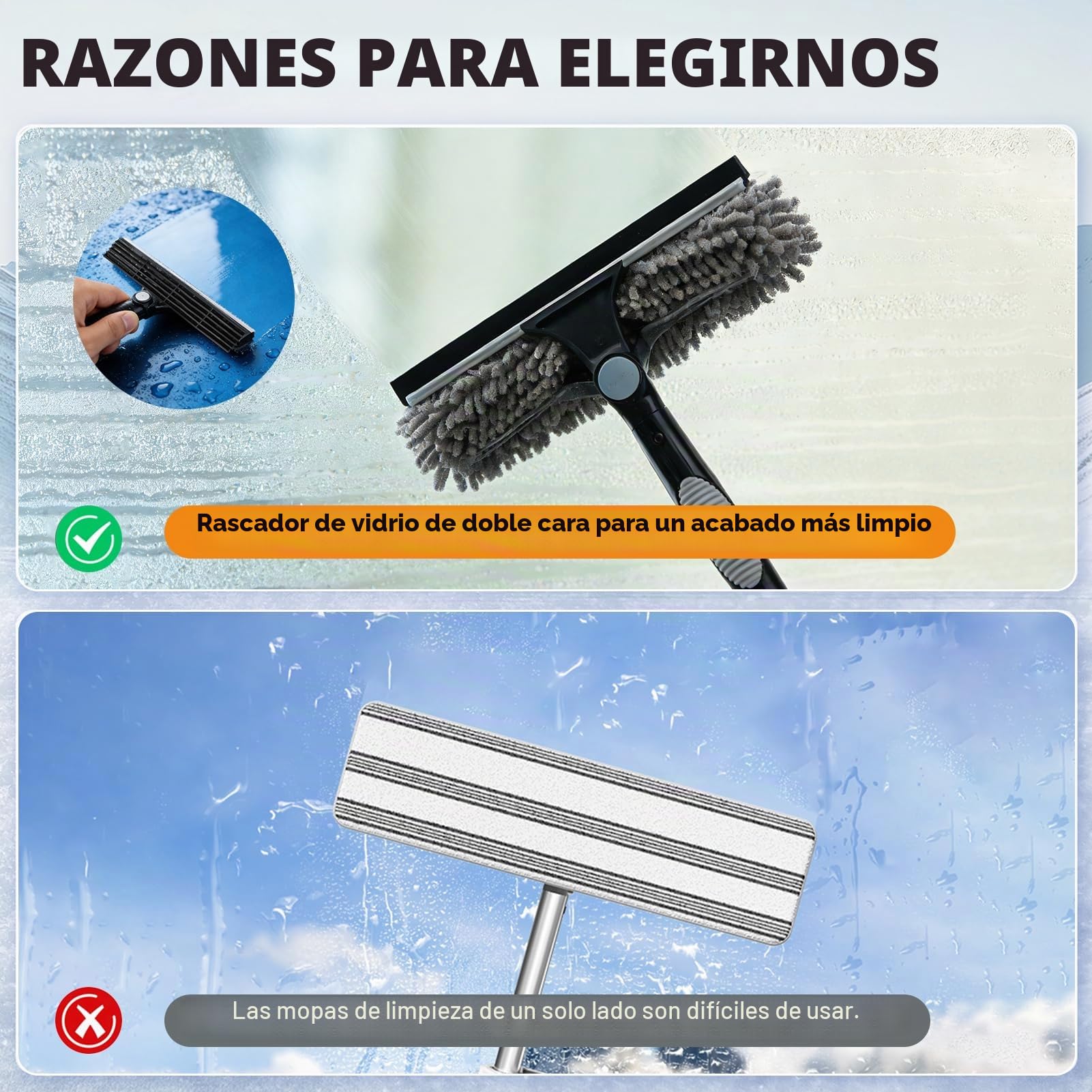 Kit Limpieza Ventanas 4,15m, Limpiacristales 4 en 1 con Barra Telescópica y Cabezal 180°, Extractor y Plumero para Ventanas Altas, Ducha, Espejos, Coche (Gris)