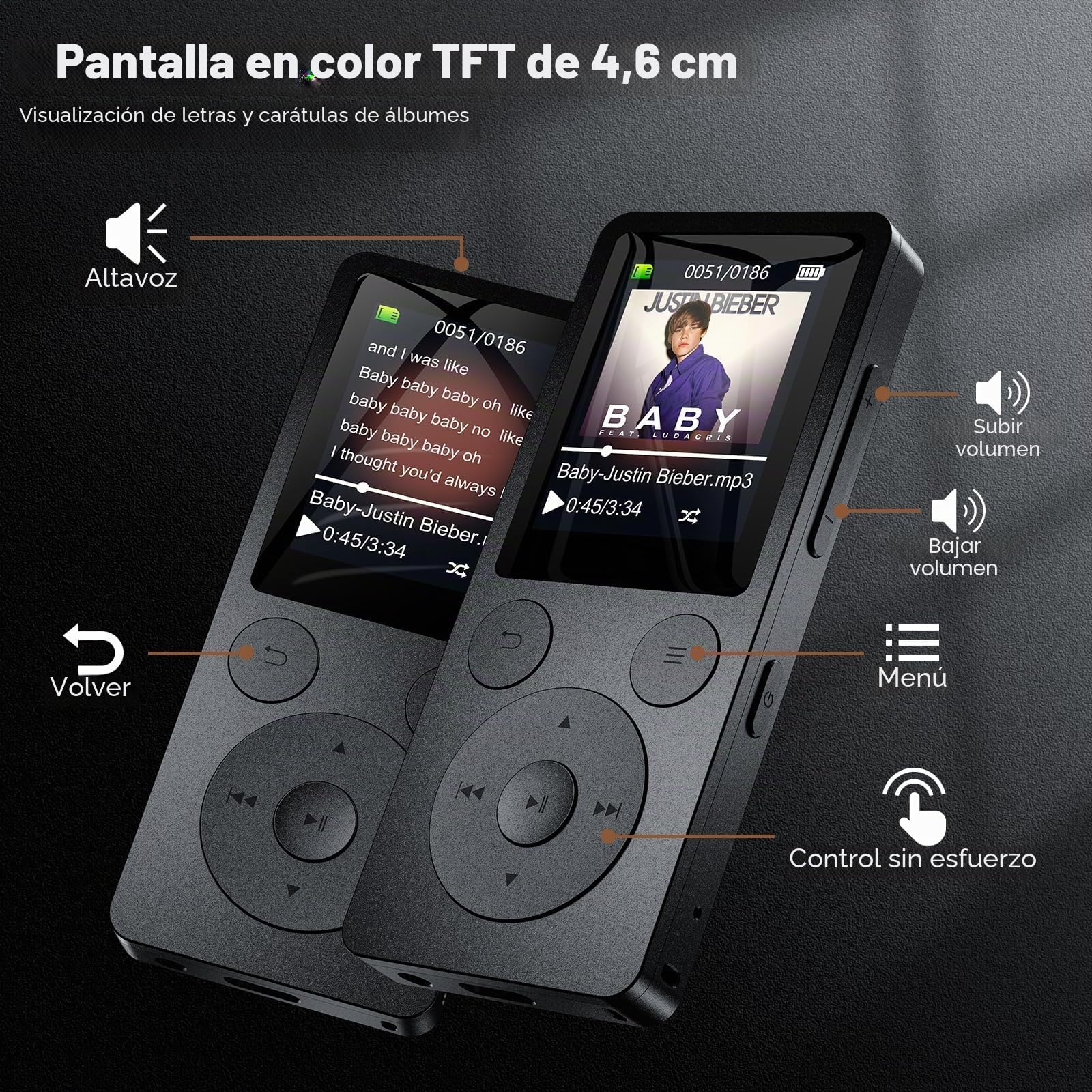 64GB Reproductor MP3 con Bluetooth 5.3 y Altavoz – Actualización con Teclas Físicas (Retroceso, Menú, Volumen), Solo 37g con Auriculares, Radio FM, Grabadora de Voz, Diseño Mini, Ampliable hasta 128G