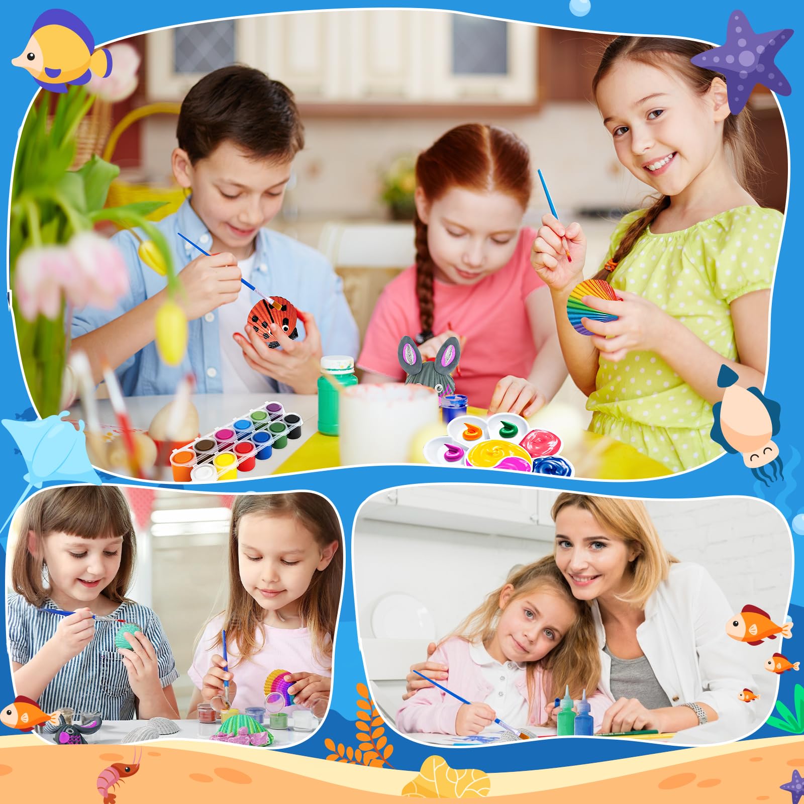 NLWMTI Conchas Que Brillan En La Oscuridad – Set De Manualidades De 82 Piezas, Incluye Pinturas, Purpurina Y Pegatinas, Ideal Para Niños De 4 A 12 Años