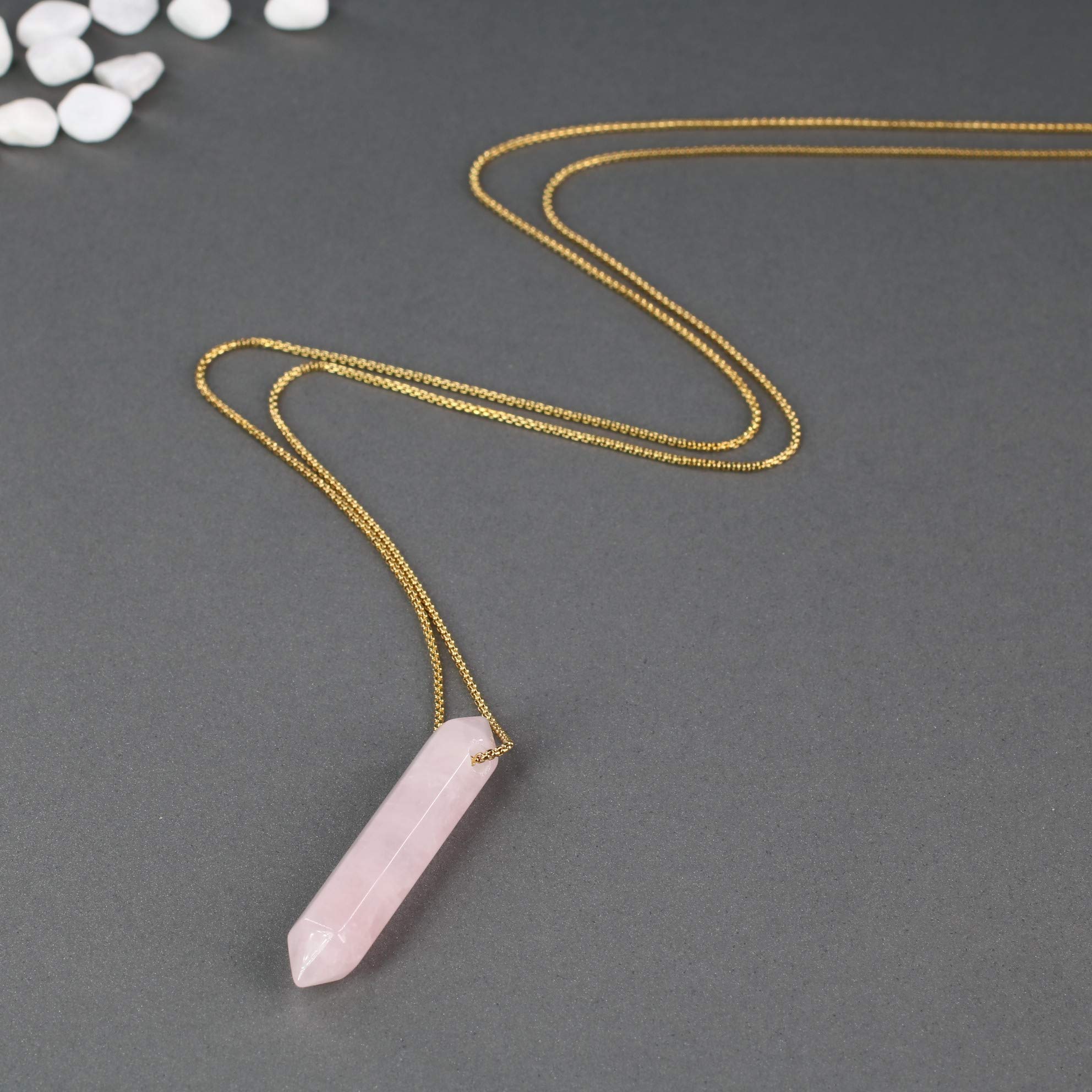 COAI Pendente Barra Esagonale in Pietre Naturali, Collana Pendente Unisex Catena Lunga in Acciaio Inox
