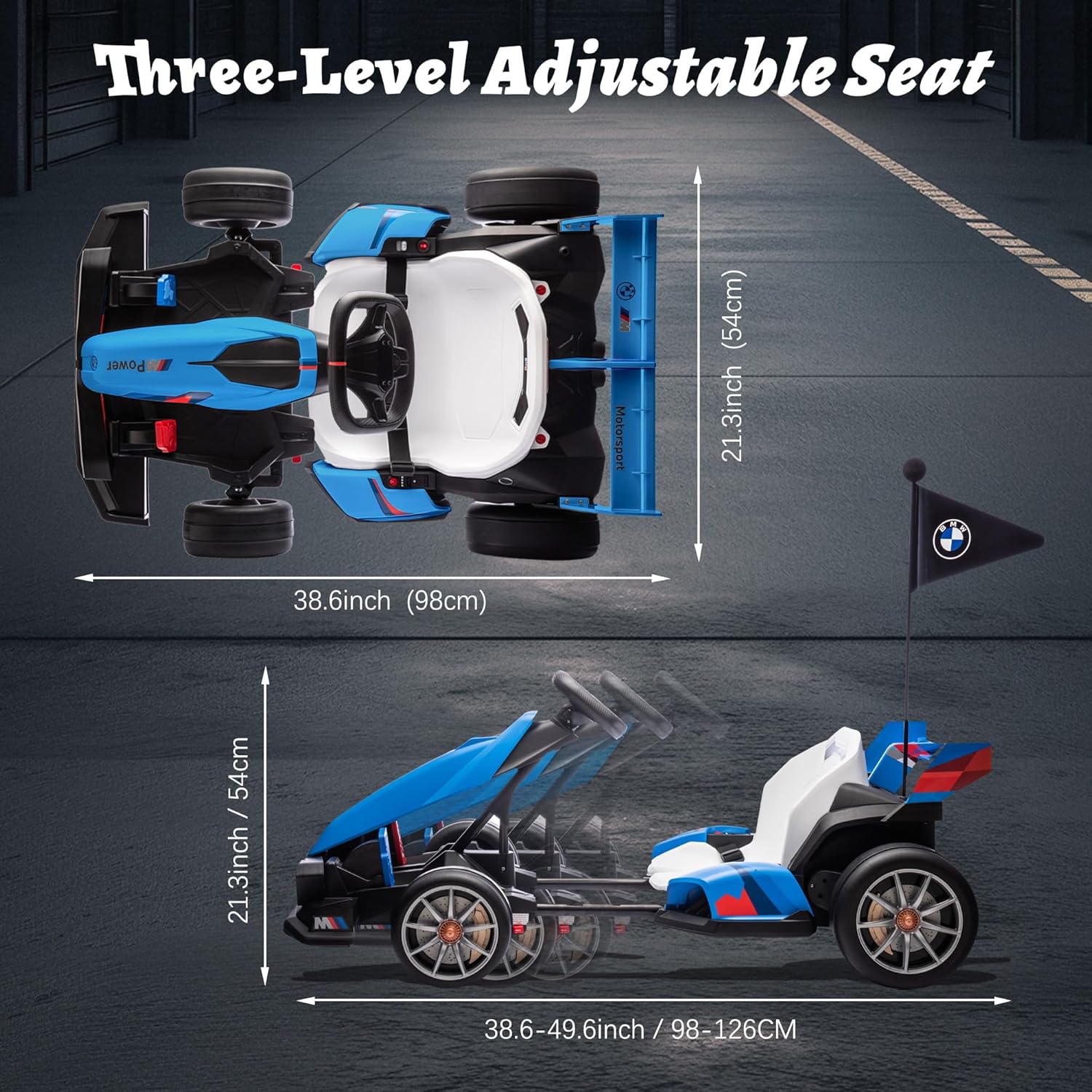 FORESEE 24V Licensed BMW Kids Electric Go Kart, Battery Powered Drift Kart w/Adjustable Seat, Ride On Toy for Big Kids Ages 6+, 7.5MPH Racing Go Cart w/400W Motor, LED Lights & Safety Belt, Blue