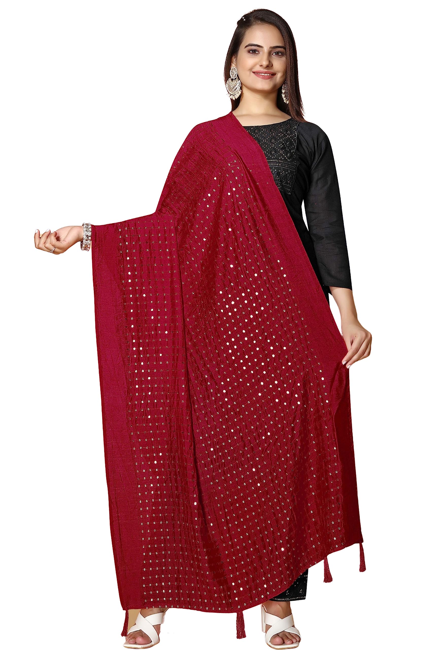 kemza Women's Embroidered Mirror Cotton Dupatta with Rajasthani Aari Work-picture-18
