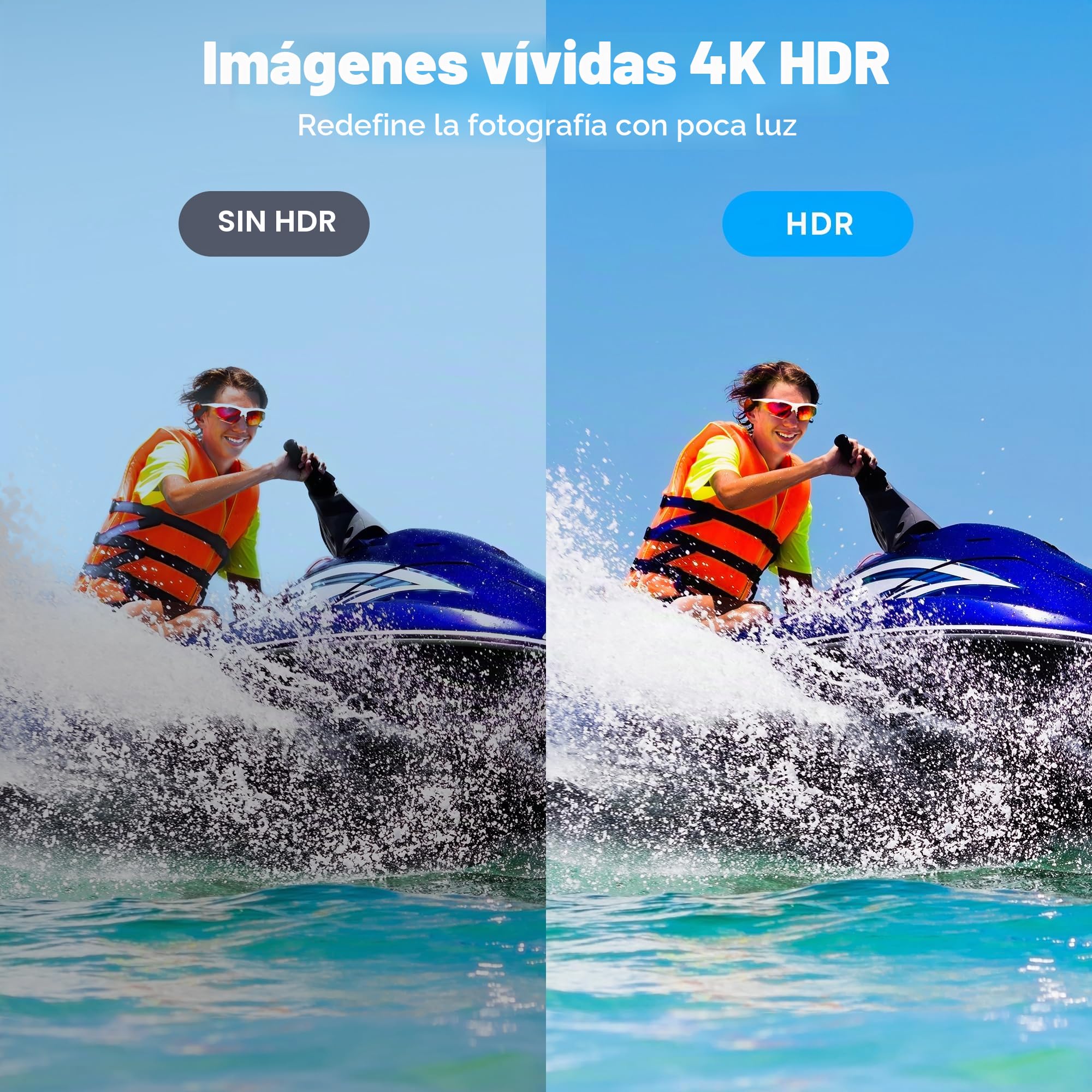 AKASO Brave 8 Lite Cámara Deportiva 4K 60FPS WiFi 20MP Cámara de Acción con Pantalla Táctil Estabilización SuperSmooth Cámara Acuatica Sumergible 60M 4X Zoom Baterías 2x1550mAh
