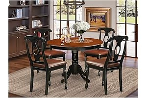 42in Round Table with 4 Faux Leather Chairs Black/Cherry Finish