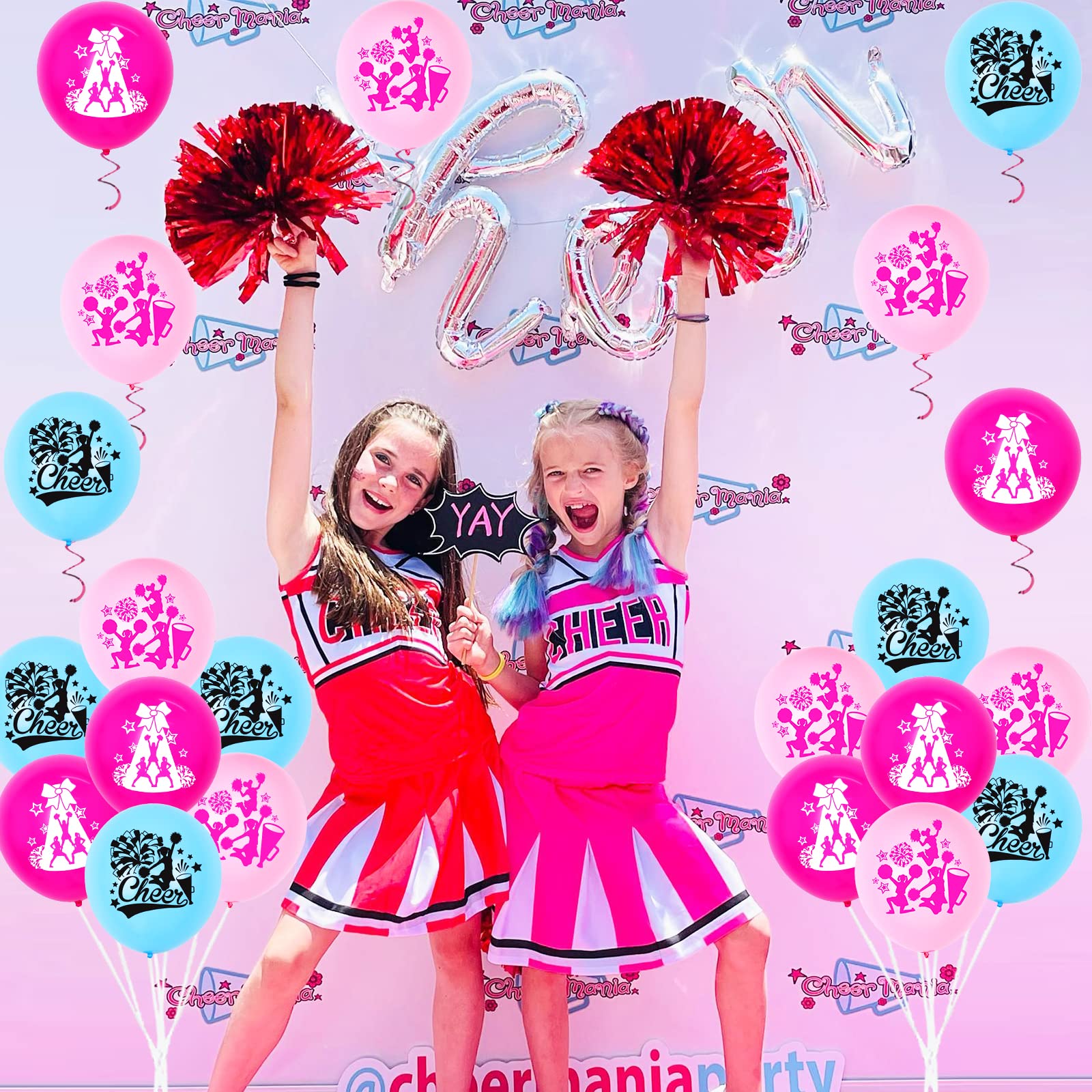 Cheerleading Birthday Party Decorations Kit – Hot Pink & Blue Banner, Balloons, Cake Topper | Cheer Spirit Supplies