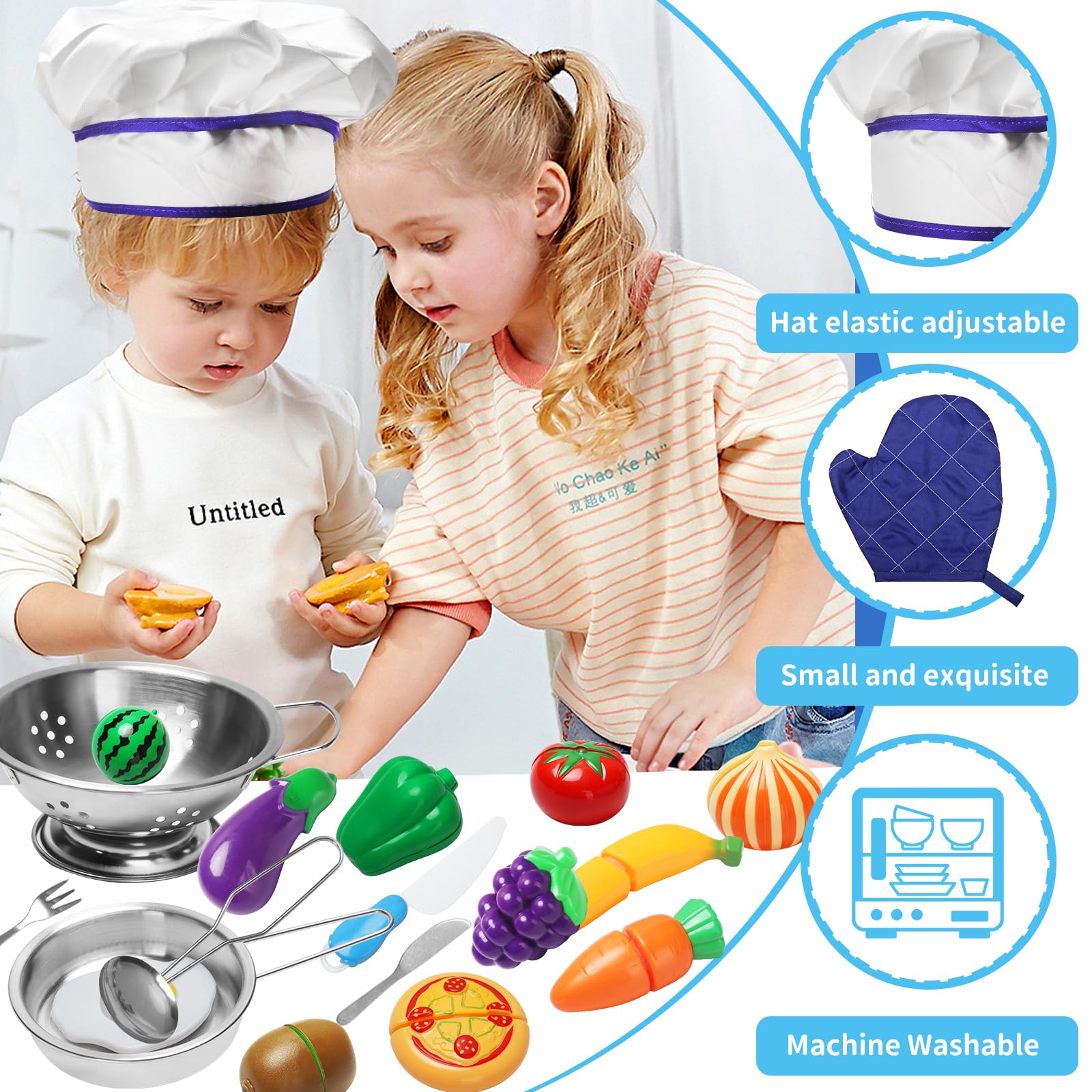 Giochi Cucina Bambini 32 Pezzi Giocattoli da Cucina per Bambini,Cucina Accessori Cucina Bambini,Giocattolo per Bambini Set di Pentole e Padelle in Acciaio Inossidabile,Utensili da Cucina