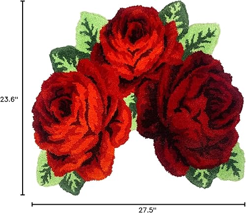 Miniatura 2 de Alfombras de baño de rosas rojas, alfombras de inodoro en forma de U, lavables, gruesas, suaves, antideslizantes, alfombras de área de flores