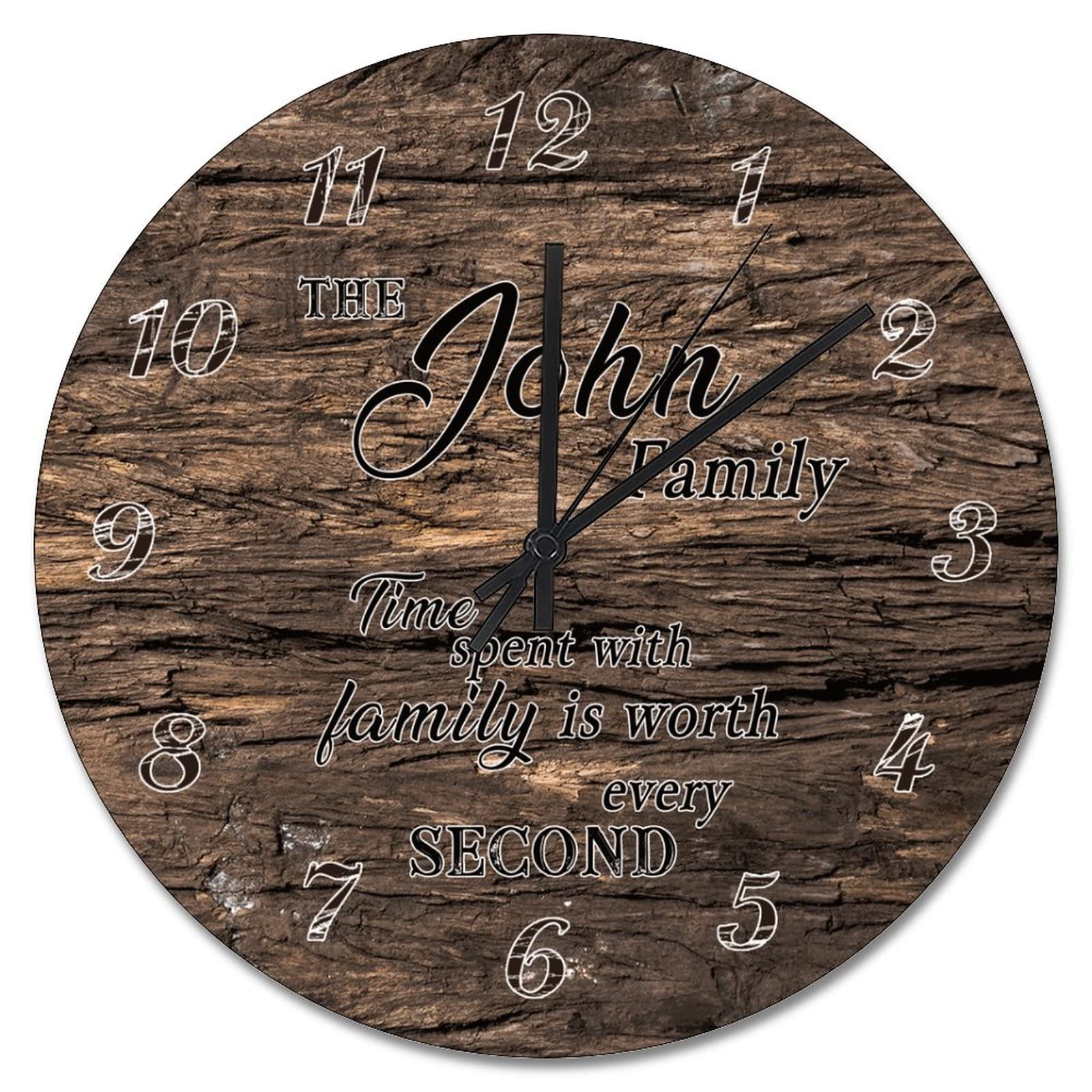 Horloge murale marron en bois effet grain de bois rustique 38cm pour decoration salon rustique