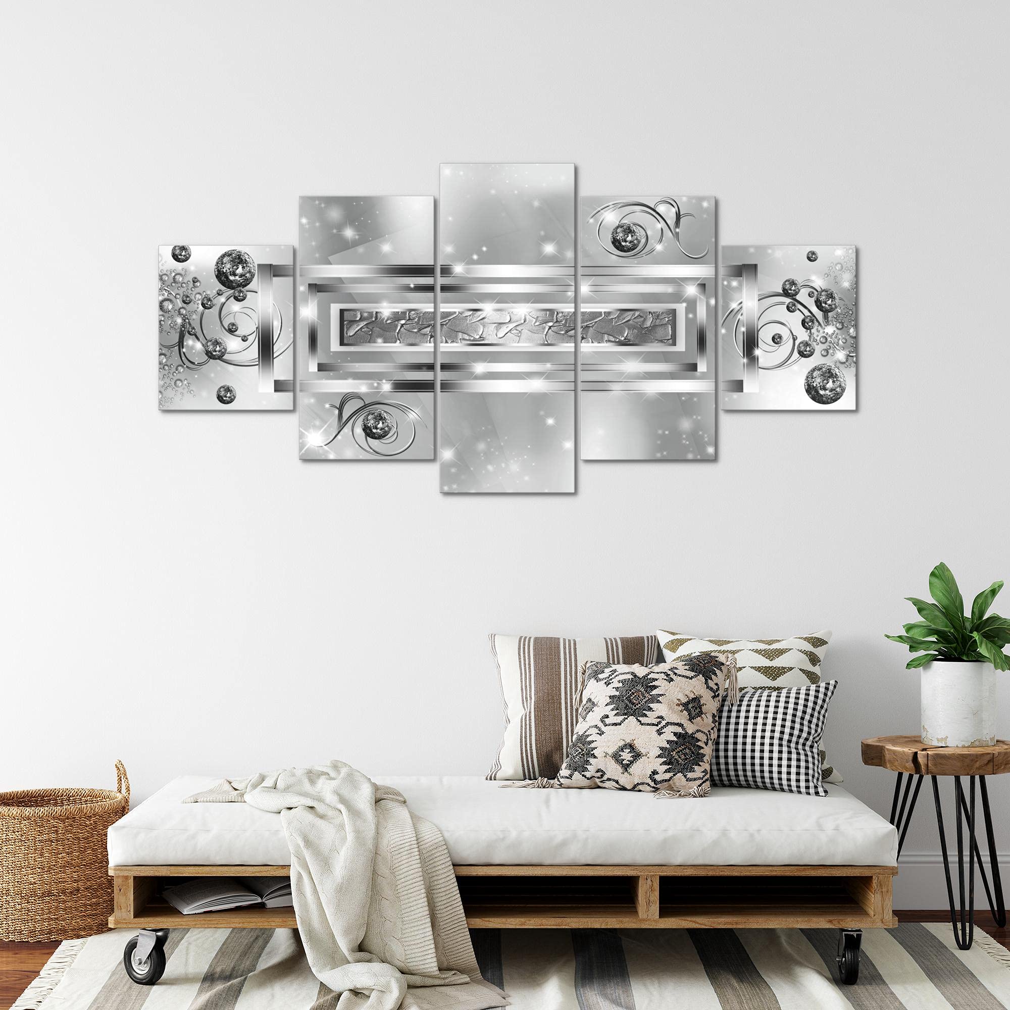Runa Art - Quadri Astratto 200 x 100 cm 5 Pezzi XXL Decorazione Murale Design Grigio Nero Bianca 103851c