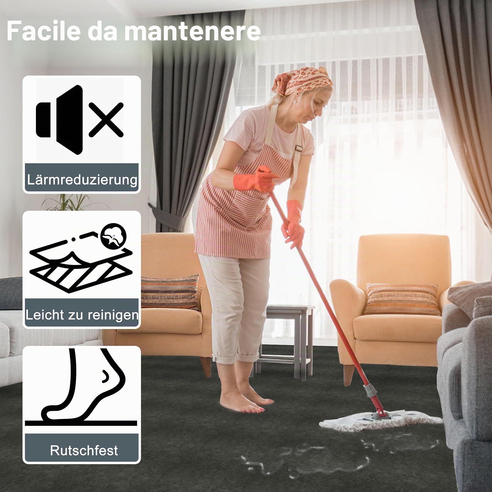 54 pezzi, 5,02 m² pavimento in PVC, pavimento in vinile autoadesivo, piastrelle in vinile, piastrelle adesive per pavimenti, antiscivolo e impermeabile per soggiorno, cucina, bagno - Grigio