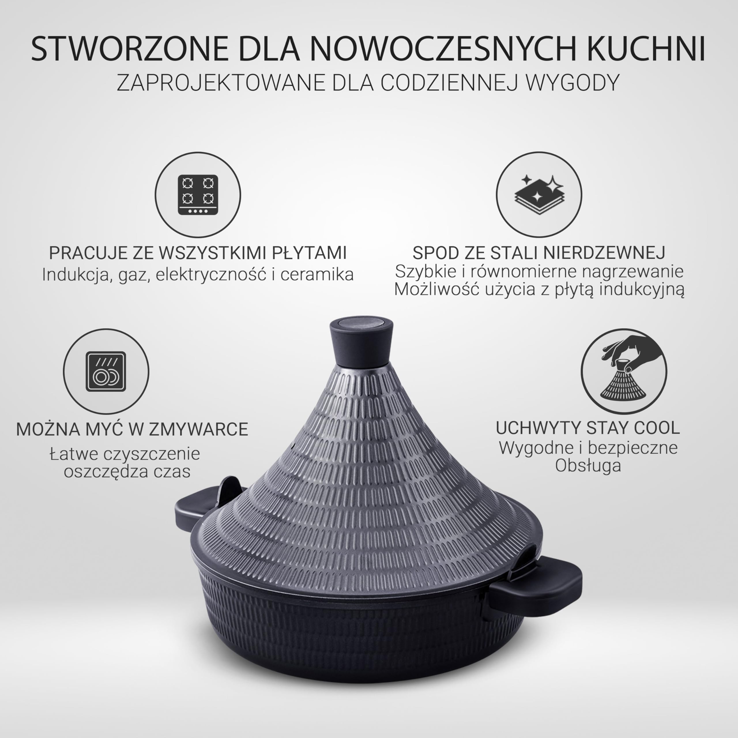 Marokański garnek na taginę, 28 cm, 4,5 l, aluminium kompatybilne z indukcyjnością, samopływowa pokrywka do powolnego gotowania, nieprzywierająca teflonowa i bez PFOA, duża taga do zapiekanek, dla 4-6