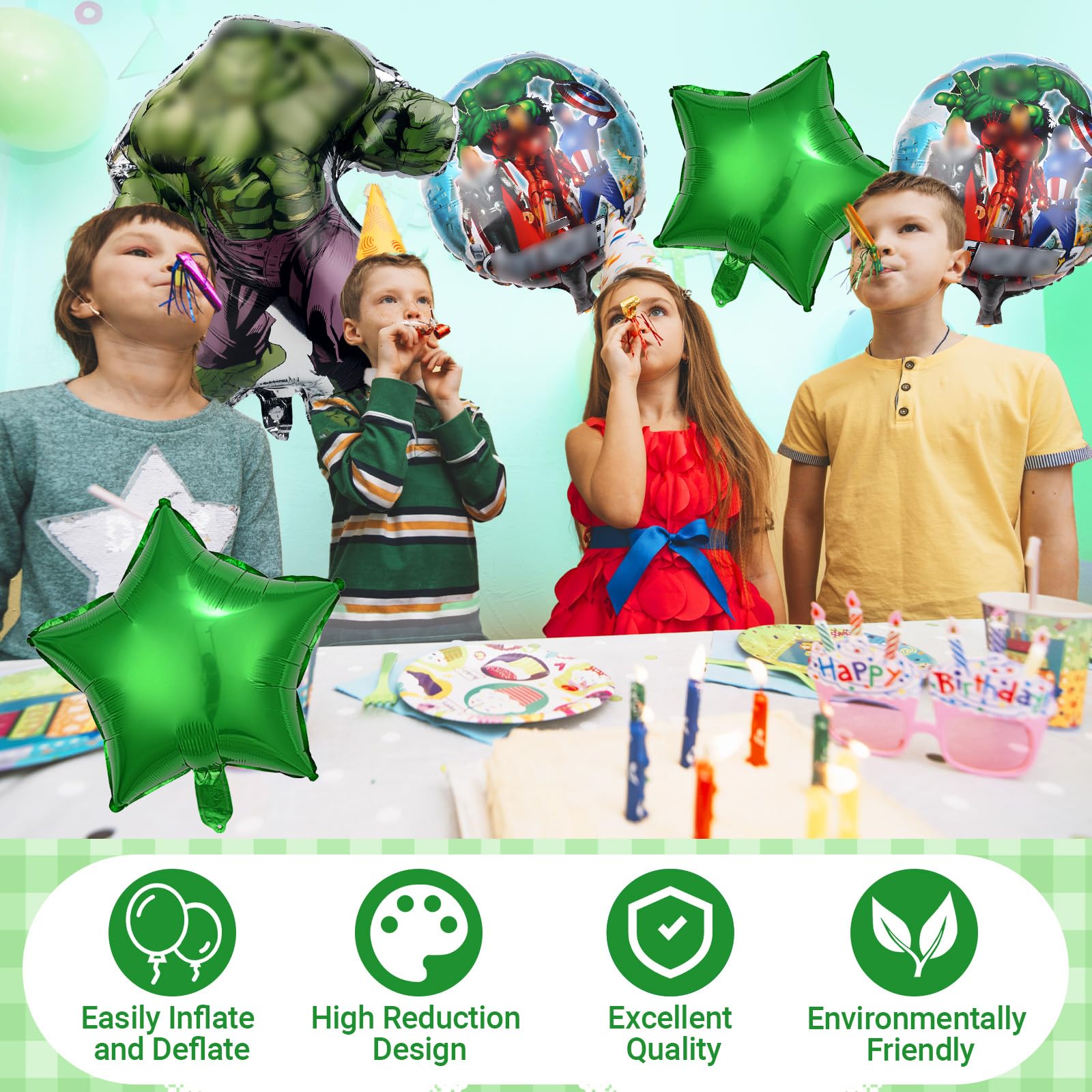 5 Pezzi Set di Palloncini in Pellicola per Festa di Compleanno di Hulk, Decorazione per Compleanno dei Supereroi per Bambini, Set di Palloncini da Cartone Animato per Bambini Ragazzi e Ragazze