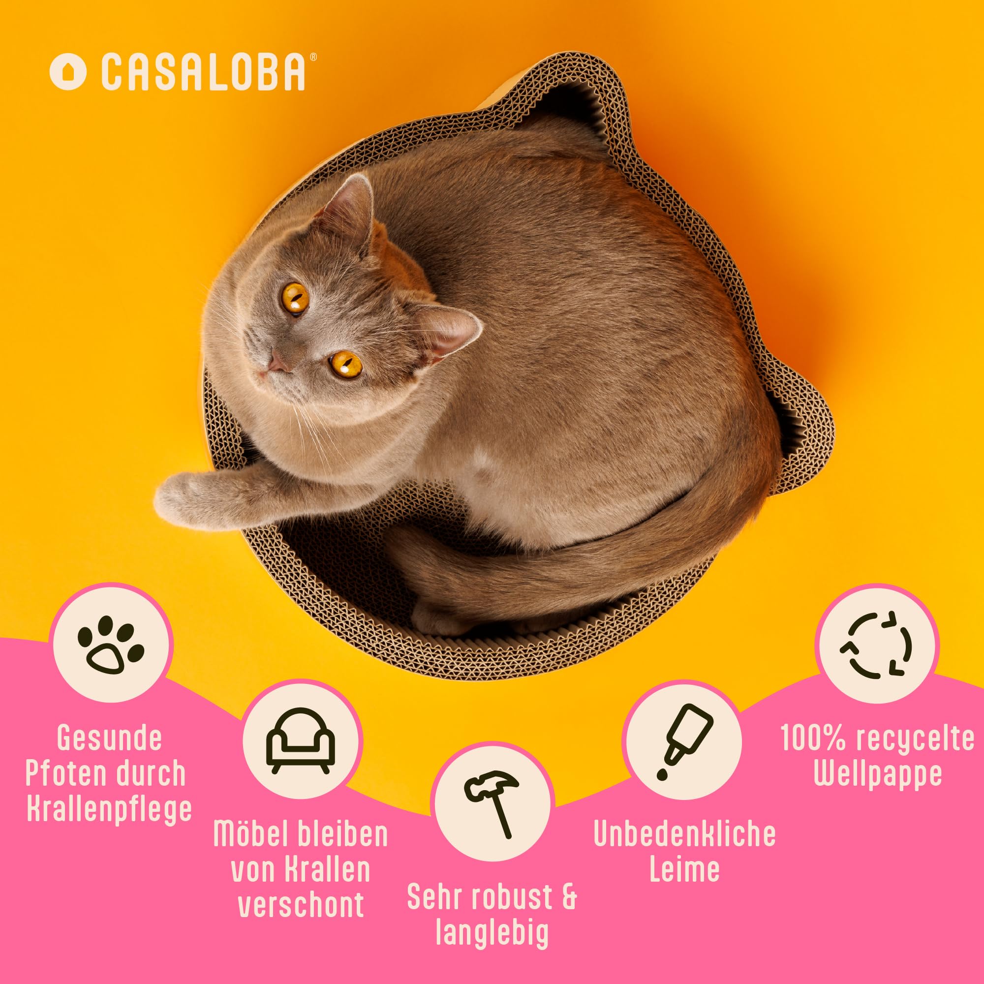Cestino per gatti per dormire, graffiare e giocare, resistente tappetino per gatti in cartone ondulato di prima classe a forma di testa di gatto | giocattolo 3 in 1 per gatti e mobili da