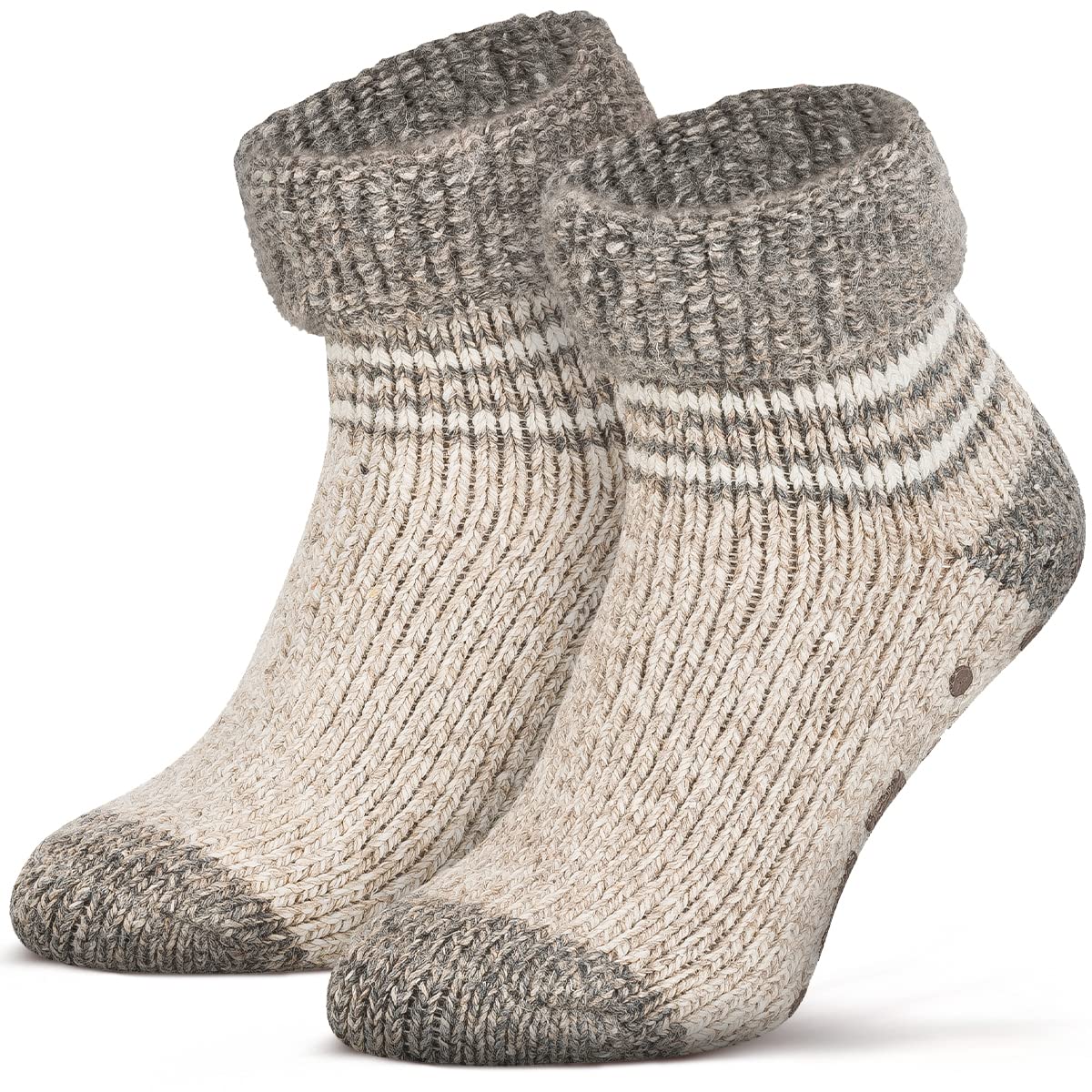 Piarini ABS - 1 paire de chaussettes en laine - Chaussettes d'hiver - Chaussettes norvégiennes avec intérieur en tissu éponge - Pour homme et femme, Beige chiné, 39-42