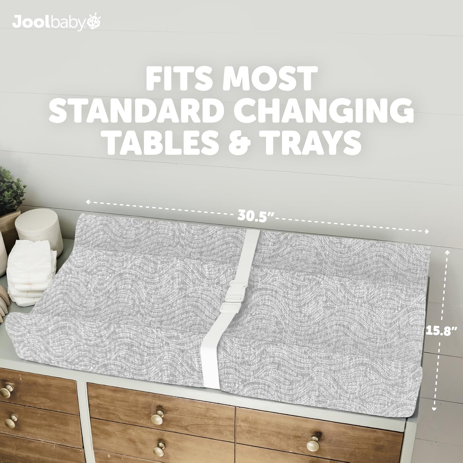 Contoured Changing Pad w/Cover (Gray, Wave) + Replacement Covers - 2 pk (Off White & Gray, Wave)