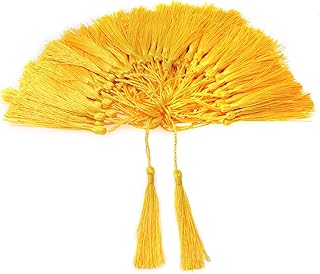 VAPKER 100 Pieces Yellow Tassels 13cm/5-Inch Silky Handmade Soft Tassels Floss Bookmark Tassels with 2-Inch Cord Loop for Jewelry Making, DIY Projects, Bookmarks