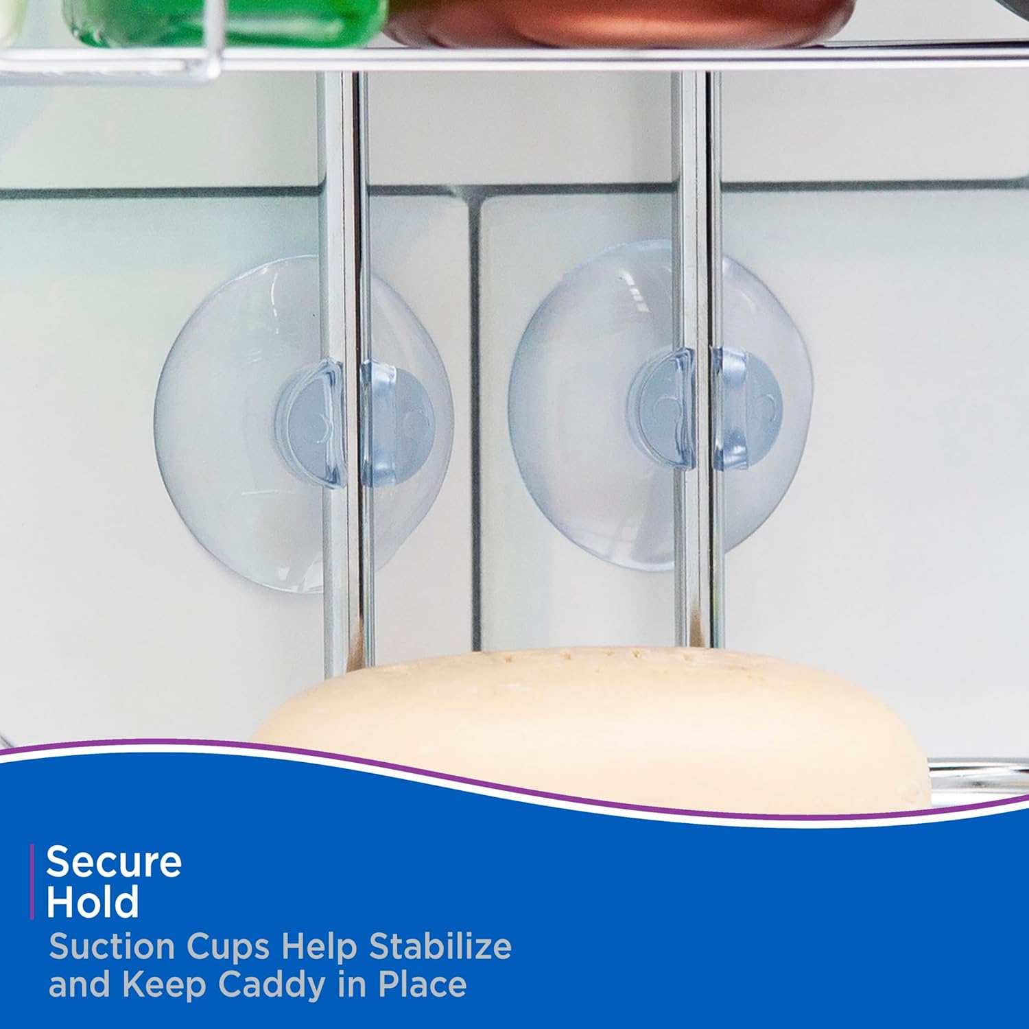 Kenney KN614124 Easy Slide 4-Way Adjustable Shower Caddy, 25.5" L x 12.25" W x 5" D Rust-Resistant Configurable Metal 2-Shelf Hanging Caddy with Soap Dish, Suction Cups and Razor Holders, Chrome