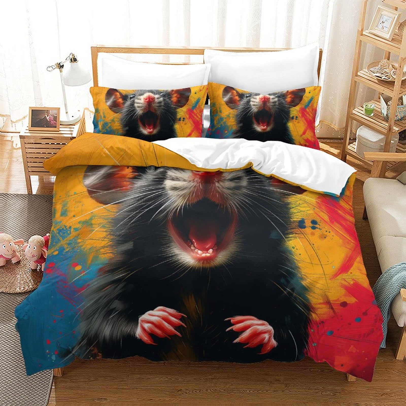 Souris housse de couette 3d king taille 220x240cm literie microfibre zippée pour lit adulte
