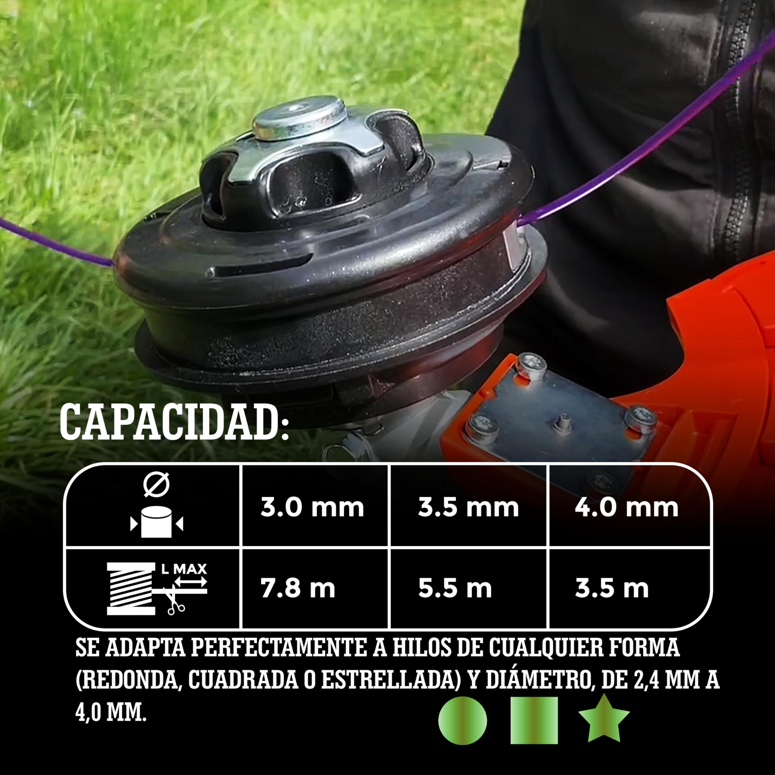 LERAVA® Cabezal desbrozadora Universal - M10x1,25 - Tap & Go - Cabezal desbrozador con pomo de Acero Robusto - Innovador Carrete ergonómico - Compatible con Diferentes Marcas - 100% Made in Italy