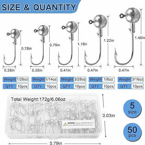 Miniatura 3 de Juego de ganchos de cabeza de plantilla de pesca sin pintar, cabezas de plantilla de bolas redondas, varios señuelos de pesca, anzuelos de