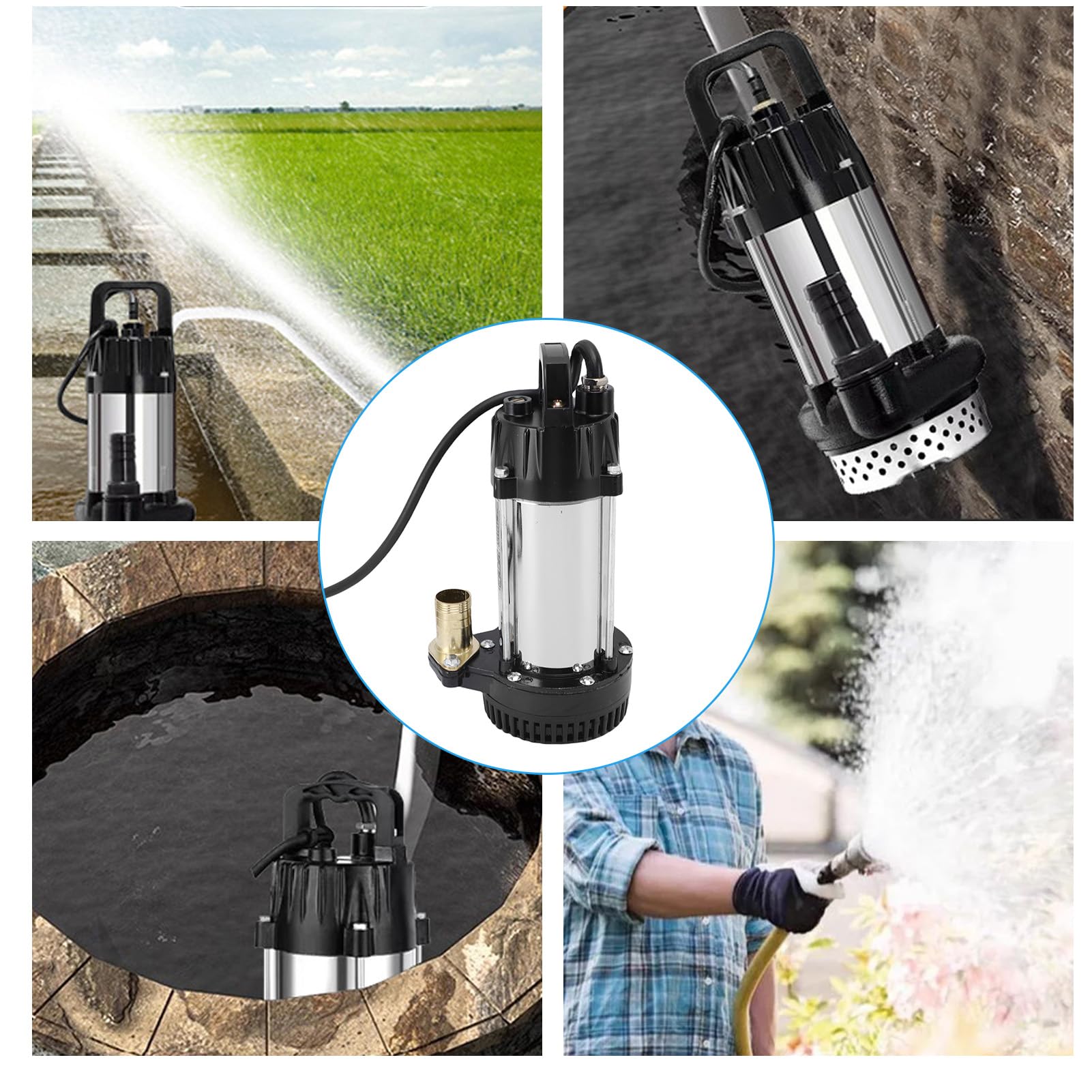 Bomba sumergible Bomba de agua eléctrica de acero inoxidable para uso agrícola e industrial (DC12V)