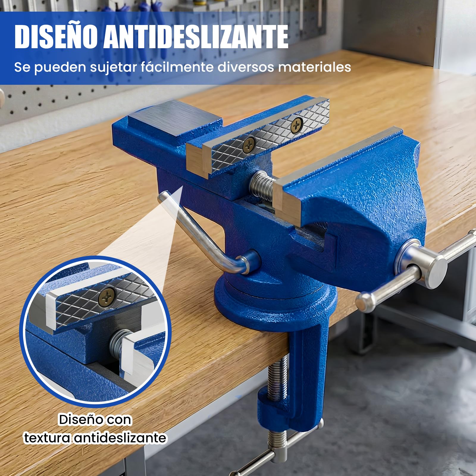 HYCHIKA Tornillo de Banco 80 mm, 360 ° Se Puede Girar, Tornillo de Banco de Trabajo de Hierro Fundido, Adecuado para Esmerilar, Taladrar, Pulir y Operaciones Manuales a Pequeña Escala