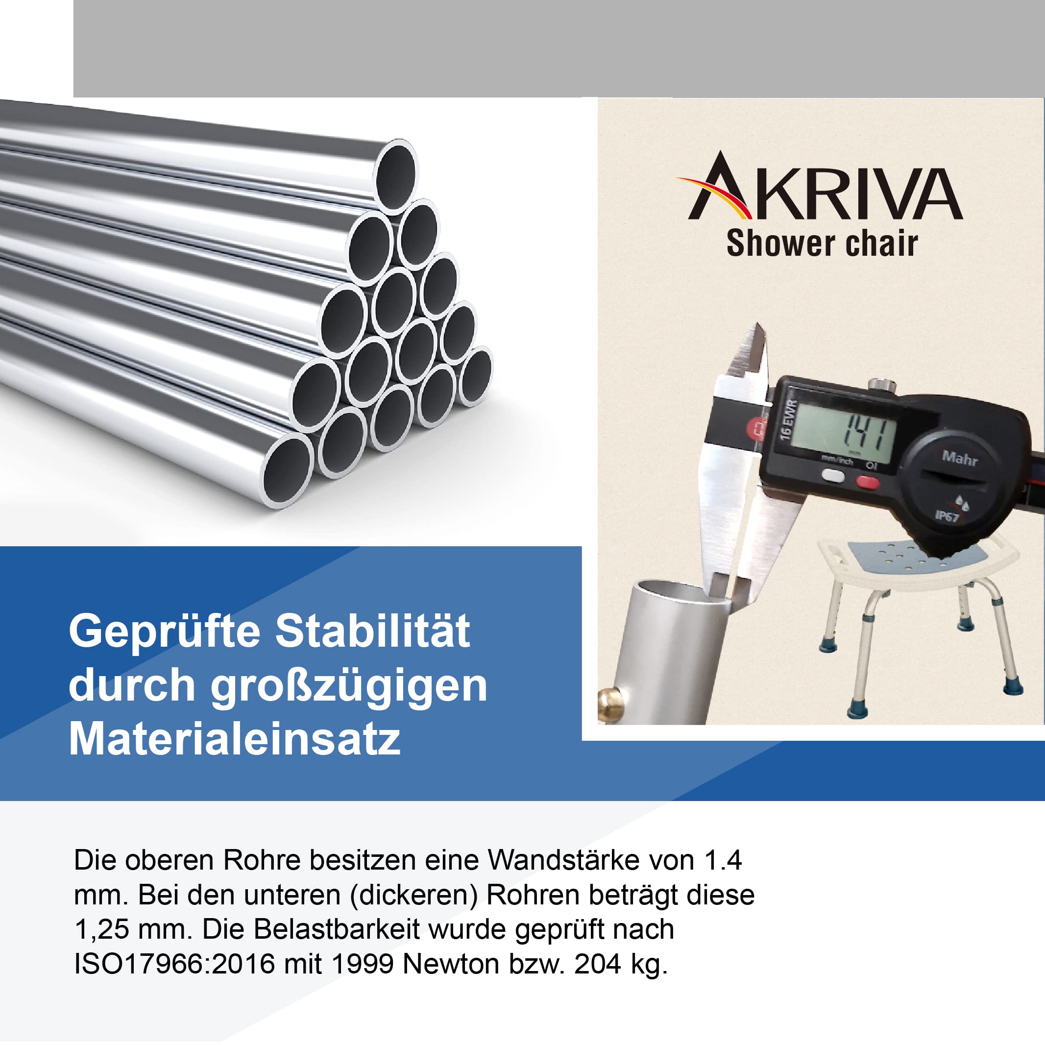 Akriva Komfort-Duschsitz - Höhenverstellbarer Badhocker - Rutschfester Duschsitz - Duschhocker mit Duschbrausenhalter