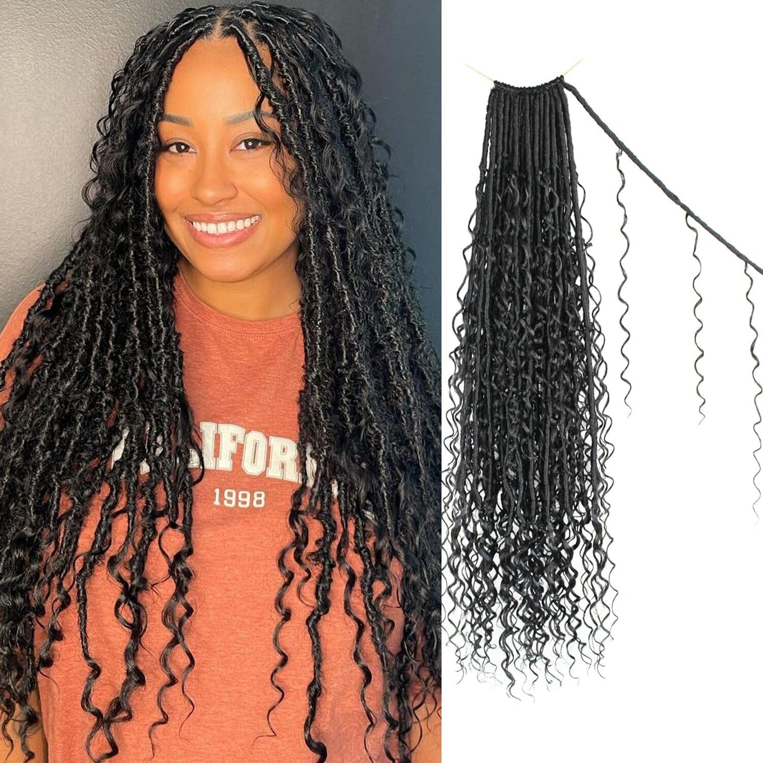 Boho Faux Locs Crochet Hair 24 Inch Goddess Locs 8 Packs Boho Soft Locs Crochet Hair with Curly Ends Pre-looped Long Bohemian River Locs Crochet Hair