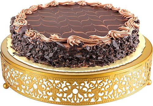 Soporte redondo de encaje de metal dorado de 10 pulgadas para tartas de boda, soporte de exhibición de postres con acabado metálico brillante para disponible en Yaxa Costa Rica