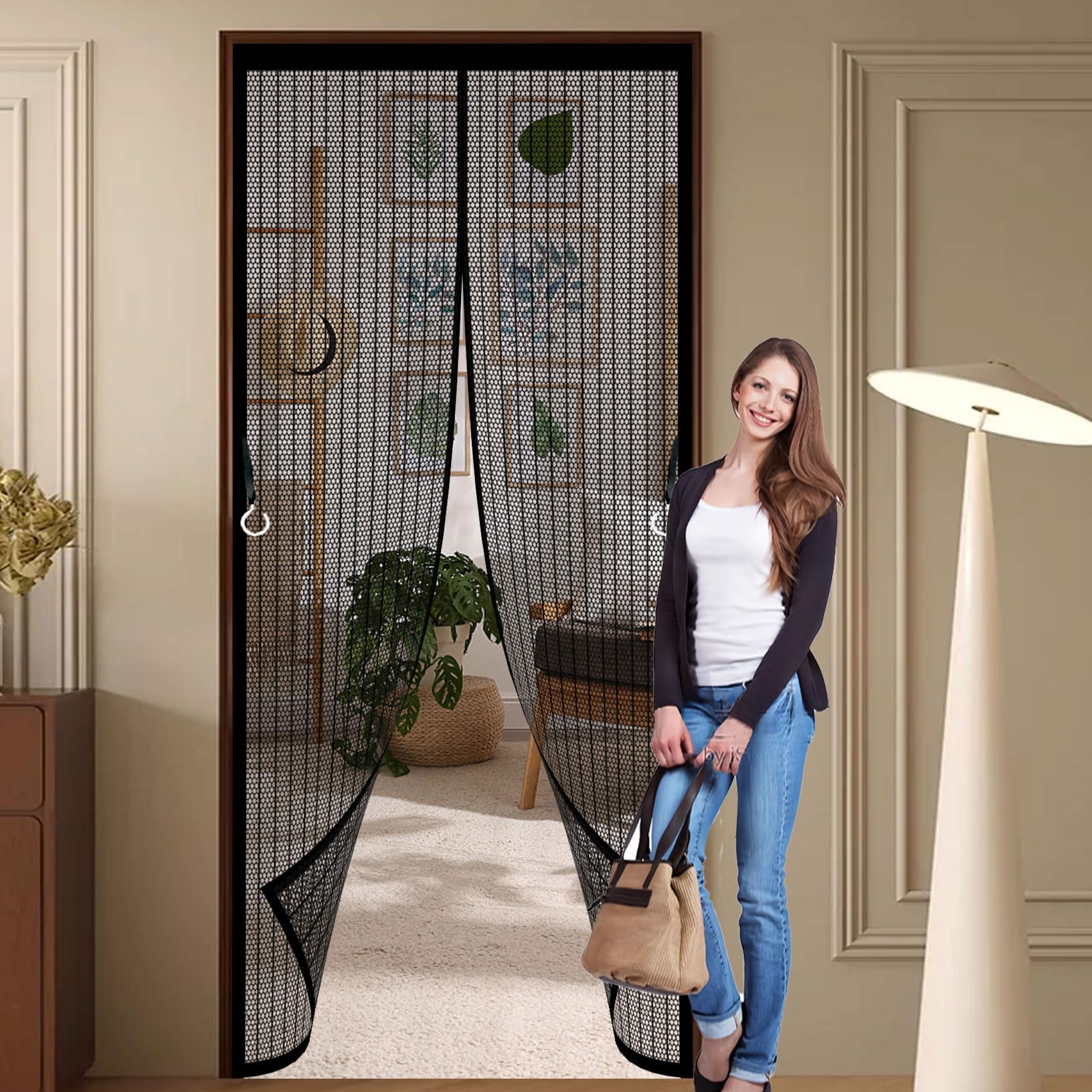 Fly Screens for Doors 140 x 252 cm Self-Closing, Keep Bugs Out Lets Fresh Air in Magnetic Door Curtains Fly Screen Self Sealing No Gap, Pet-Friendly for Living Room, Kitchen, Bedroom, Black