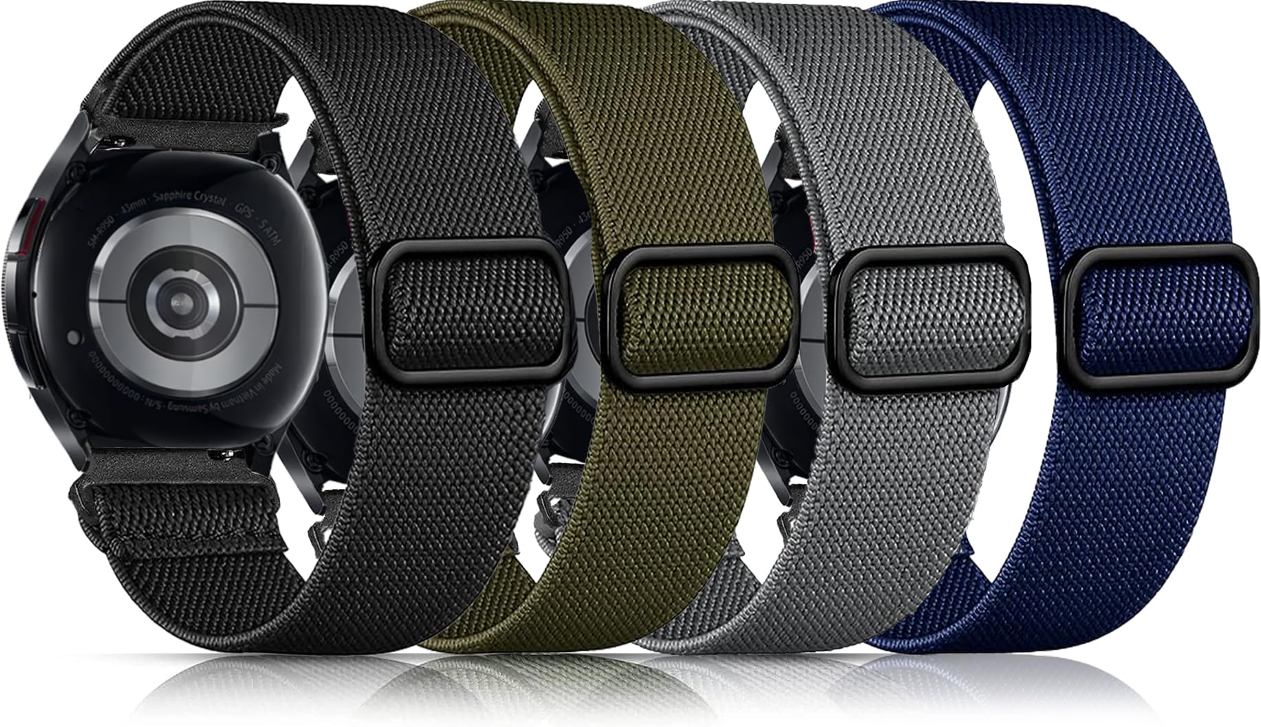 Olytop Elastic Bands for Galaxy Watch 6/4 Classic Bands 47mm 46mm 43mm 42mm/5 Pro Band 45mm Men,Samsung Galaxy Watch 6/5/4 Bands 44mm 40mm/Active 2, 20mm Stretch Nylon Replacement Strap Wristband, 4