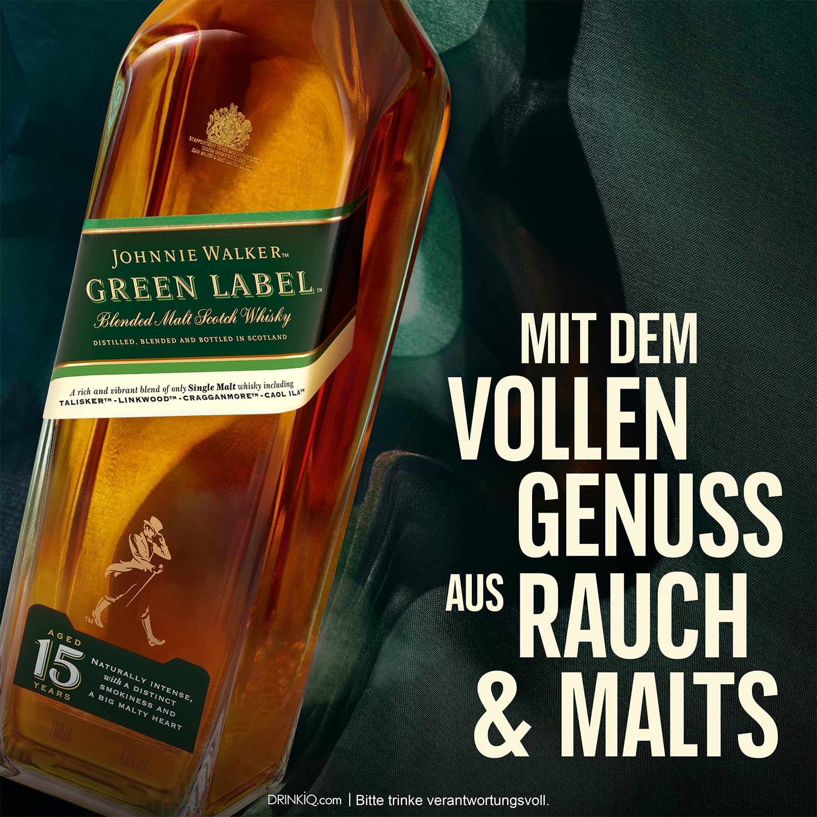 Johnnie Walker Green Label, Blended Scotch Whisky, in edler Geschenkverpackung, 43% Vol, 700ml Einzelflasche