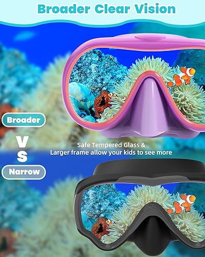 Miniatura 3 de Seago Paquete de 2 gafas de natación con cubierta de nariz para niños de 6 a 14 años, lentes templados de marco ancho