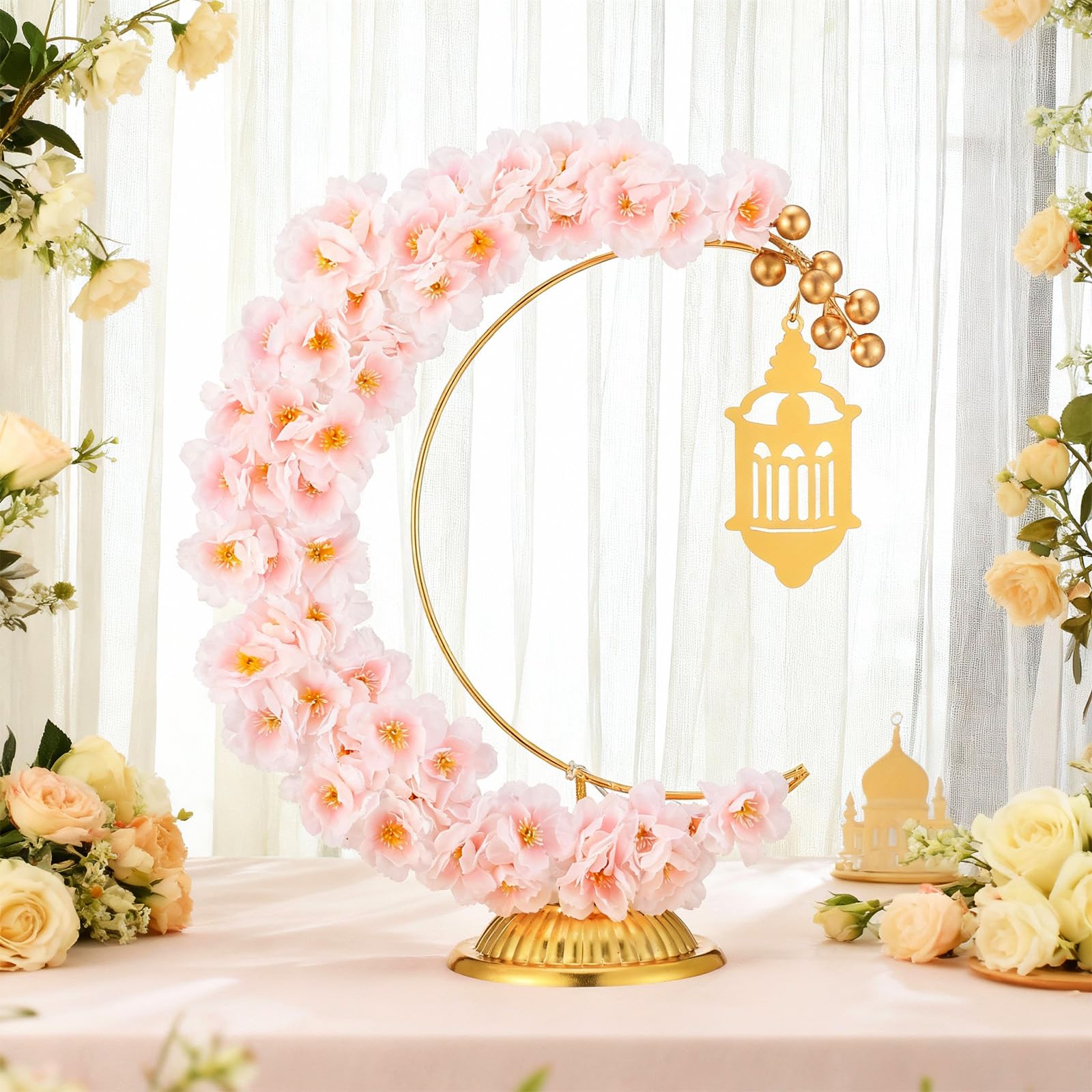Yookeer Decorazioni per il Ramadan Eid Mubarak, ghirlande illuminate a forma di luna con castello per camino, ufficio, camera da letto, feste, feste musulmane, decorazione da tavolo per la casa